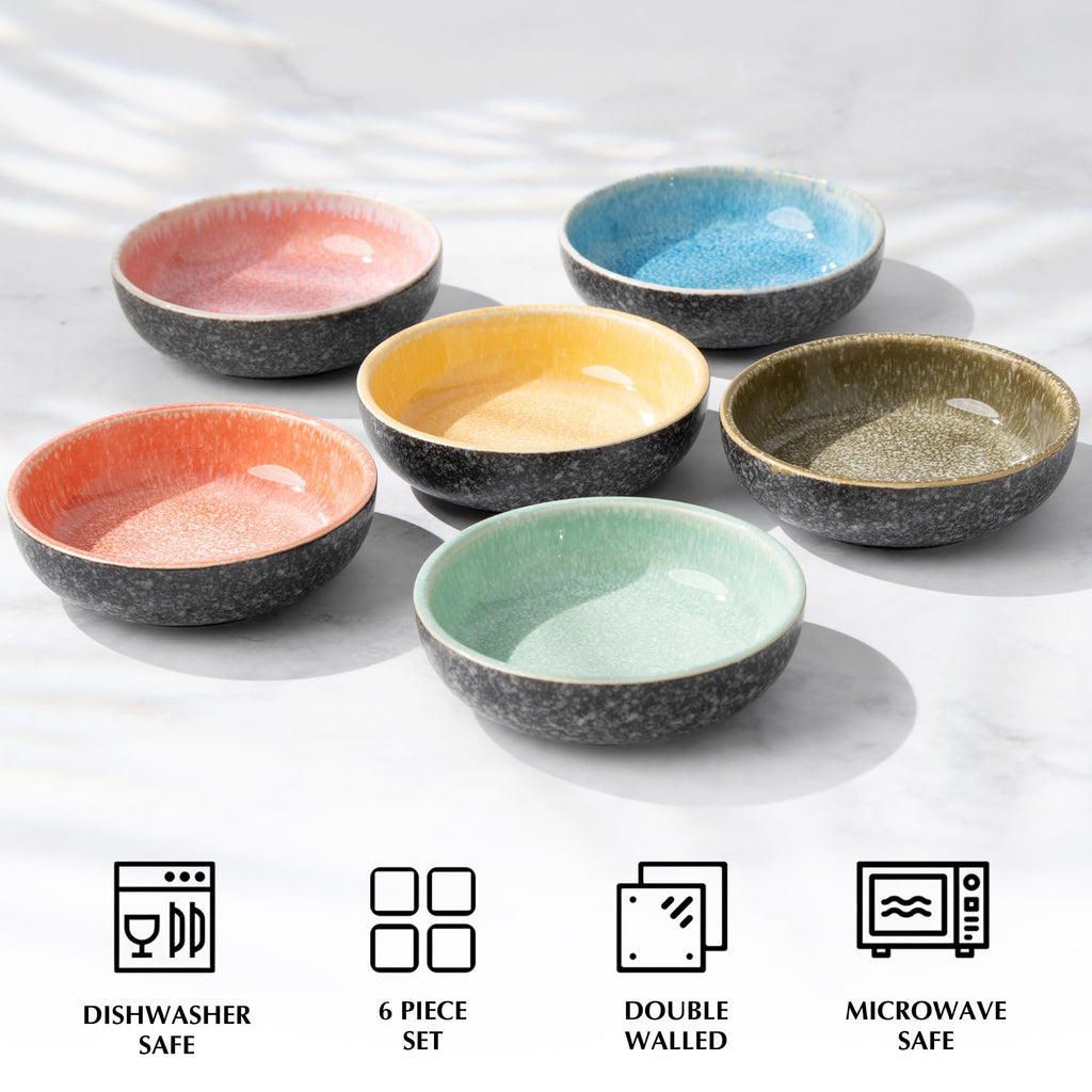 MIAMIO - Mini Dipping Bowls Set of 6 (90 ml) / Side Dish Bowls, Soy Sauce Dish, Dip Bowls, Small Snack Bowls - Las Palmitas Collection