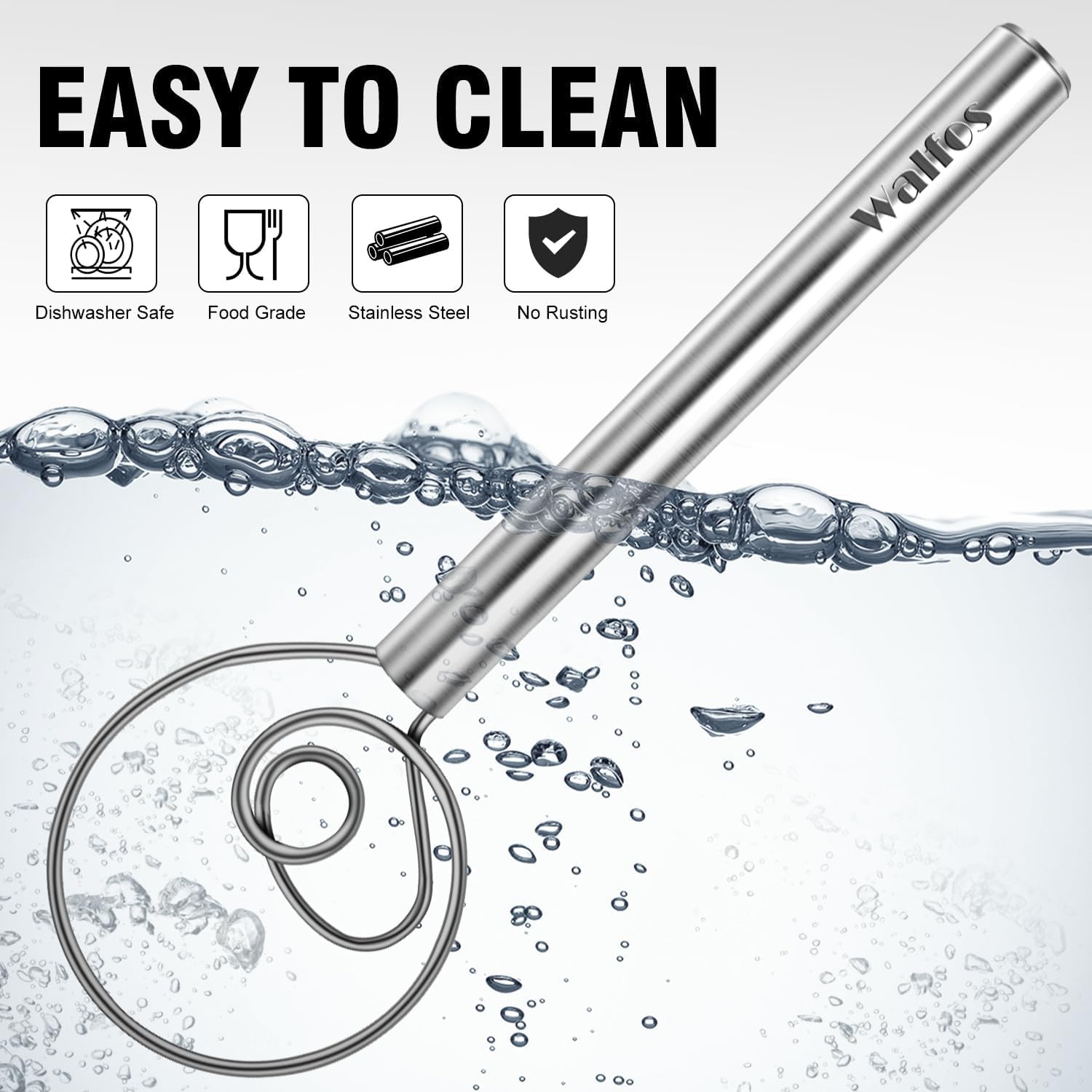 Walfos Danish Dough Whisk, Rustproof Stainless Steel Bread Whisk, Quick Mixing Bread Mixer, Dutch Dough Whisk for Cooking, Blending, Whisking, Stirring, Sourdough, Pizza, Pastry, Cake Batter (2pcs)