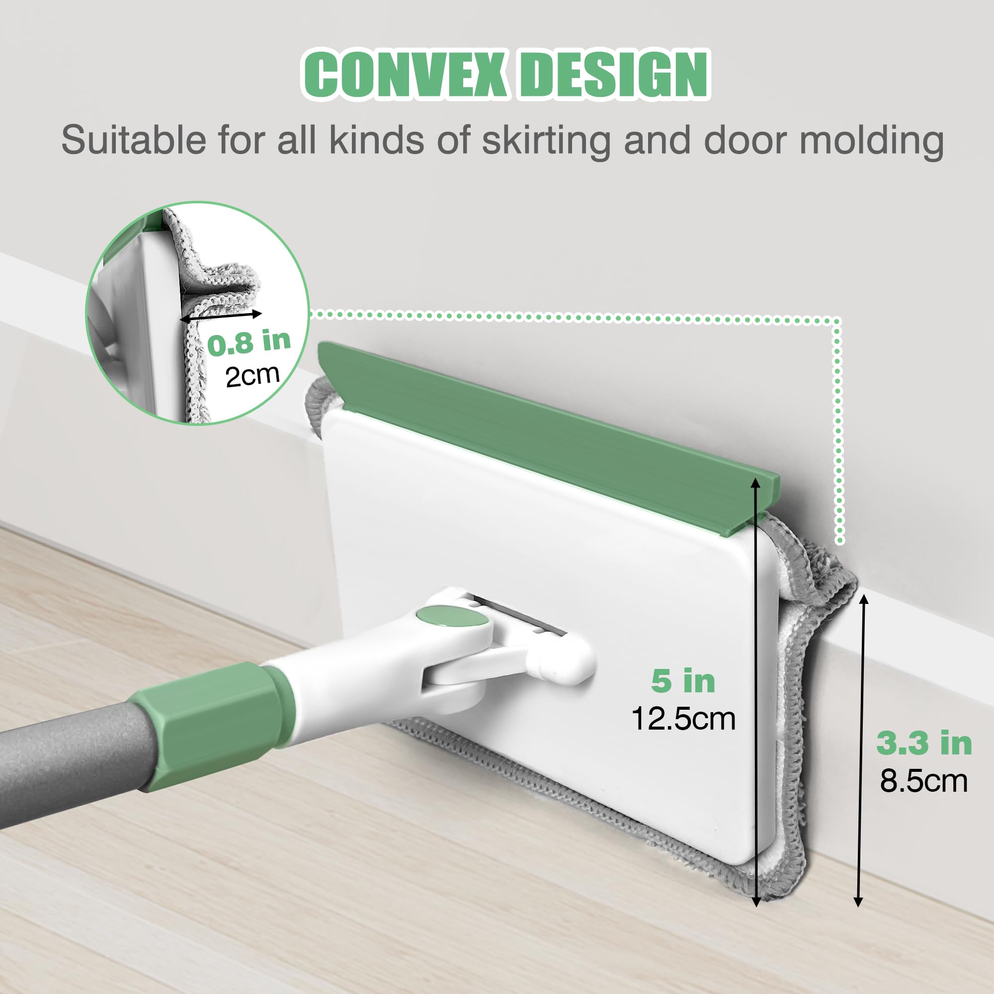 DALIPER Baseboard Cleaner Tool with Handle, Wall Cleaner Mop with 54.7'' Adjustable Long Handled 1 Scrubber Brush Mop Head and 4 Reusable Cleaning Pads for Baseboards Cleaning, Ceiling, Skirting Board