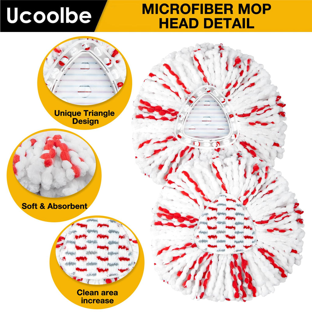 Upgraded mop Refill for Vileda, 3 Pack Spin mop Heads Replacements Compatible with Vileda EasyWring Spin Mop Bucket System, 40% More Cleaning Power, Microfiber and Machine Washable