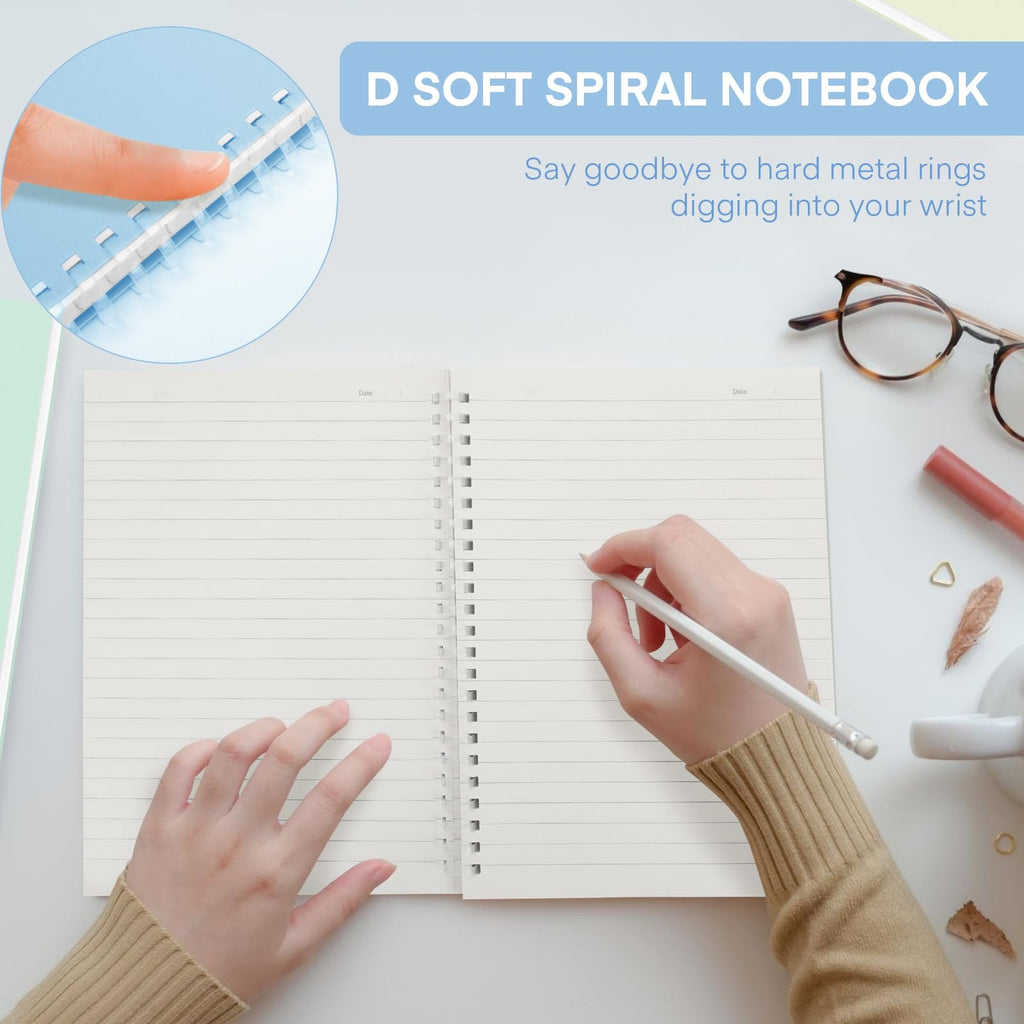 Colacoo A5 Spiral Notebook 4 Pack - PP Hardcover Coil Notebook with Soft Coil, 8 x 5 Spiral Notebook Journal College Ruled 140 Lined Pages, Assorted Blue