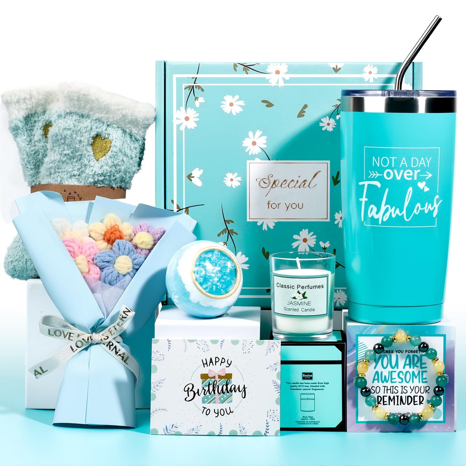 Birthday Gifts for Women, Funny Unique Spa Birthday Gifts Basket Ideas for Her, Best Friend,Coworker, Sister, Mom, Aunt, Grandma, Daughter, Wife, Teacher, Girlfriend, Bestie, BFF (Blue)