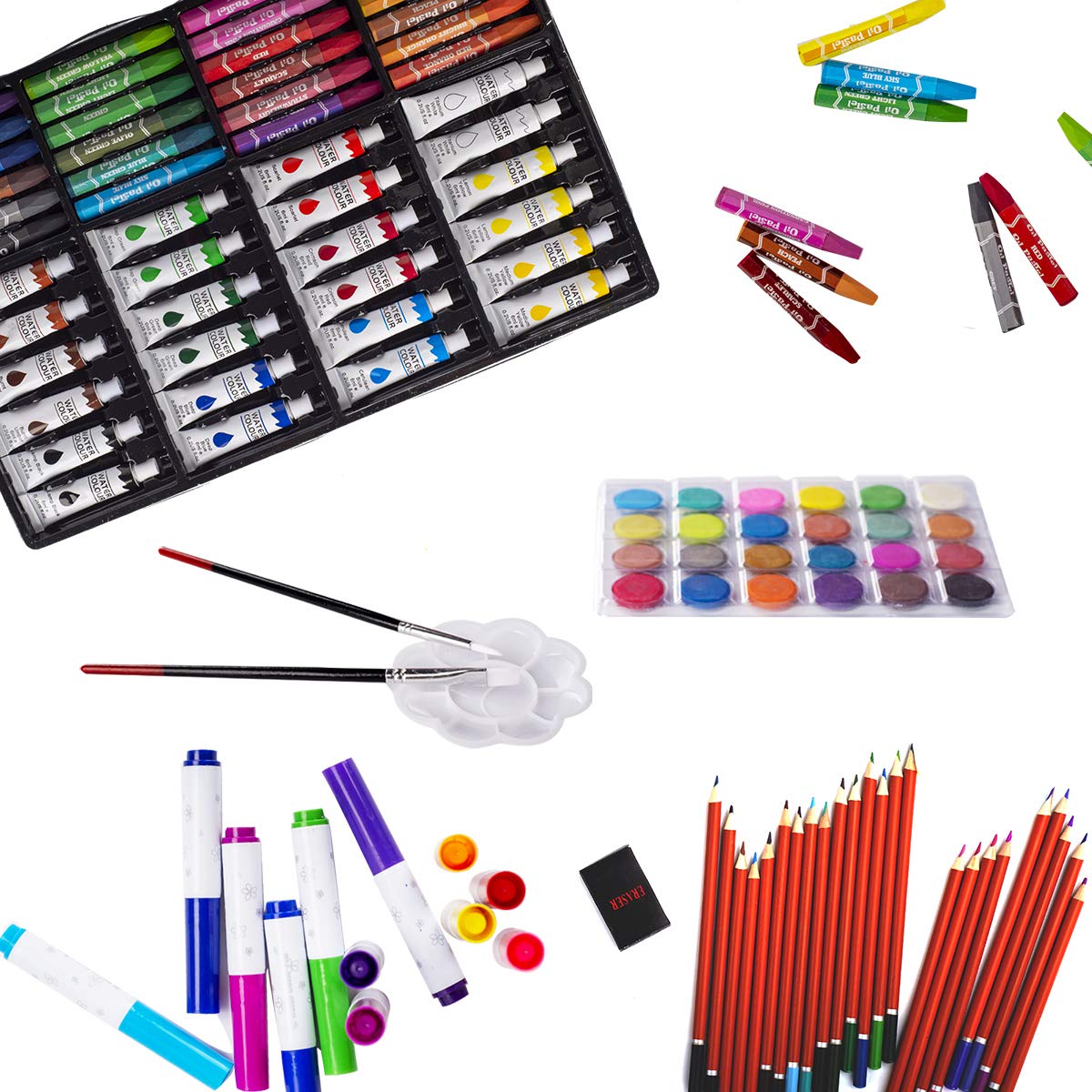KINSPORY Art Kit, 139 Pack Art Supplies with 2 Sketch Pads, Deluxe Wooden Art Set Crafts, Watercolor Pens, Colored Pencils, Oil Pastels, Paints, Painting Drawing Coloring Gift for Artists Kids (Pink)