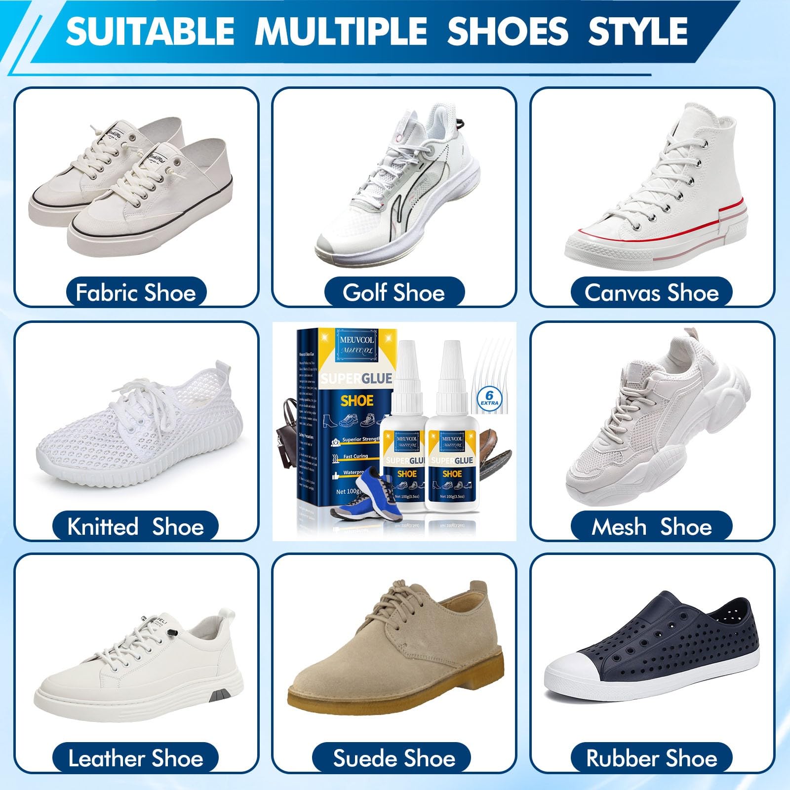 Super Glue for Shoe - 100g Instant Shoe Repair Adhesive for Soles, Insole, Boots & Leather, Waterproof Clear Glue for Sneakers, Heels, Tennis Shoes