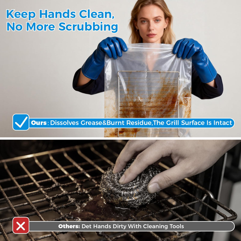 KYRGEU Large Oven Grill Cleaning Bags, Heavy Duty Oven Rack Cleaner Bags - No Messy Hands Reusable Soak-off Cleaning Kit for Grate & Grill Rack,No Cleaner Included (4 Packs 19.6''X27.5'')