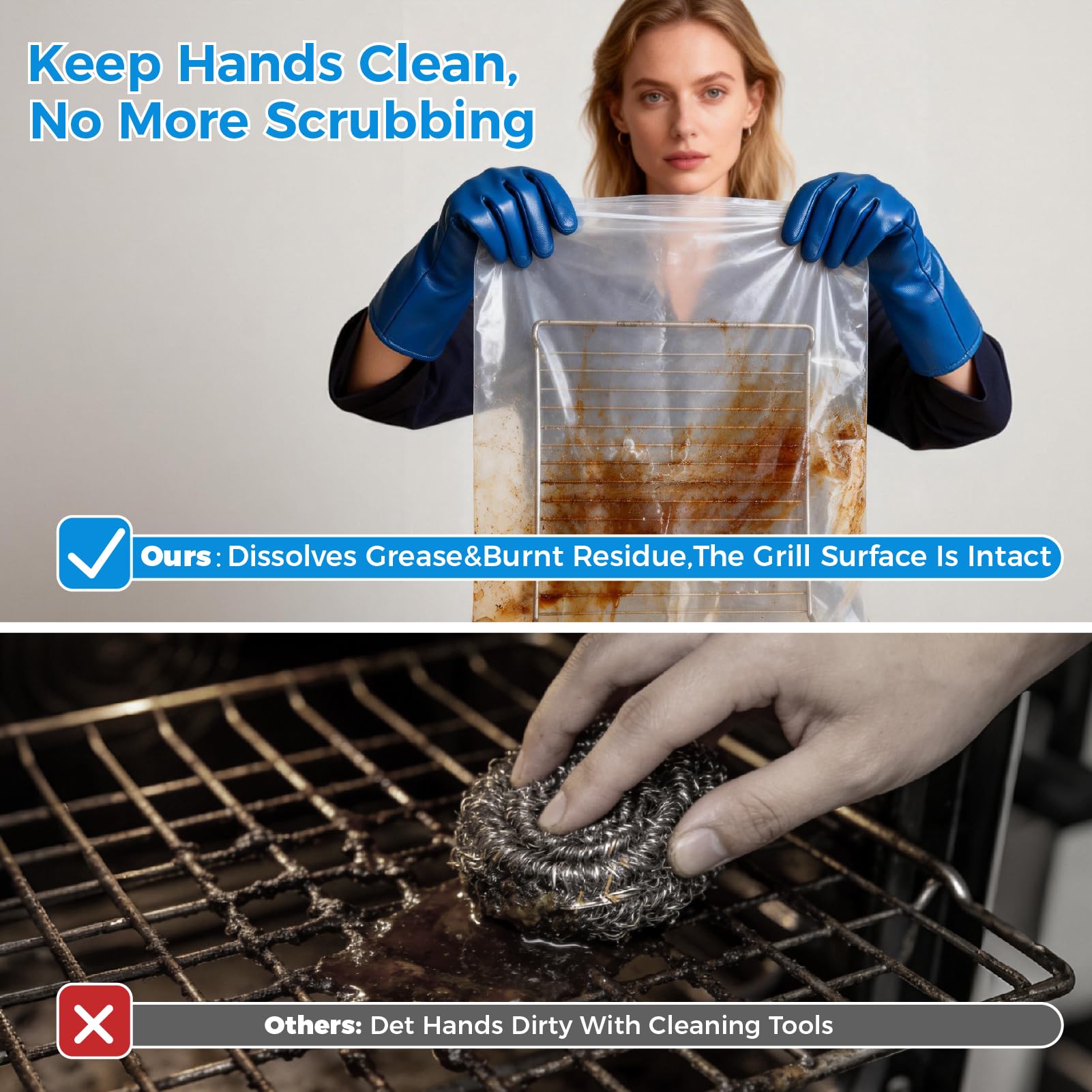 KYRGEU Large Oven Grill Cleaning Bags, Heavy Duty Oven Rack Cleaner Bags - No Messy Hands Reusable Soak-off Cleaning Kit for Grate & Grill Rack,No Cleaner Included (4 Packs 19.6''X27.5'')
