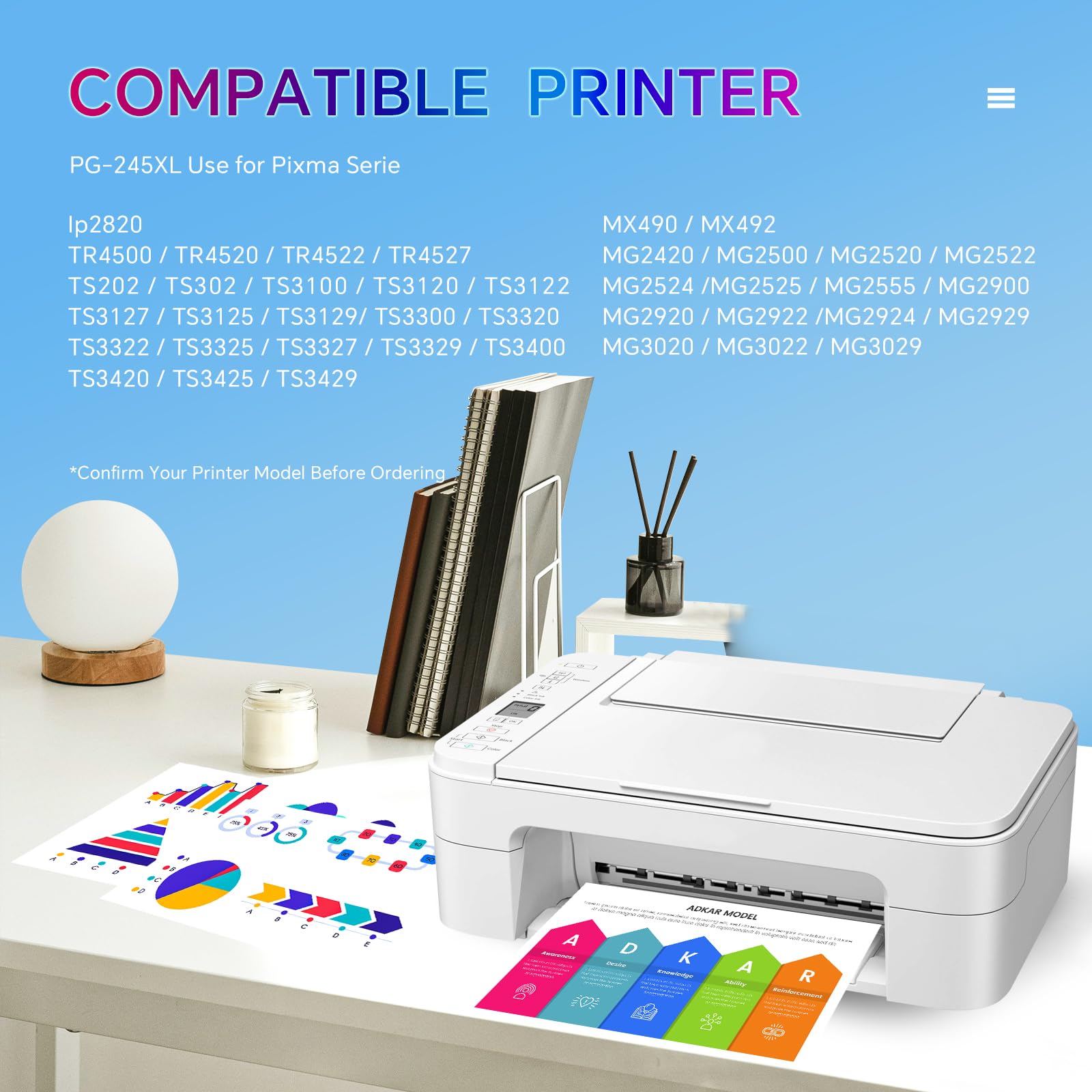 245XL Black Ink Cartridge Compatible Replacement for Canon 245XL Black Ink PG-245XL High-Capacity Works with Canon TS3420, TR4520, MX492, MX490, MG2525, TS3300, TS3322, MG3022 Printers 1 Black