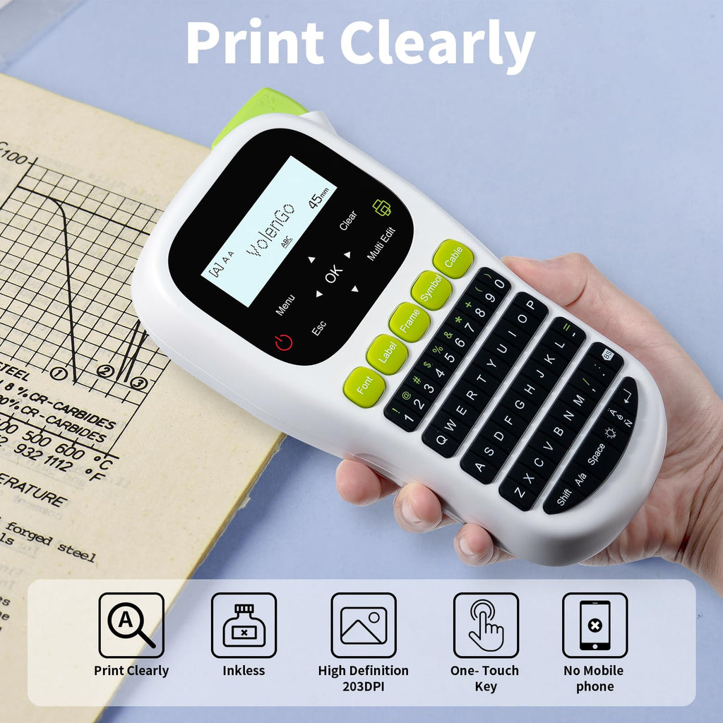 H1100 Label Maker, Label Maker Machine with Tape 12mm Laminated, Portable Labeler with Backlit-LCD Multi-Templates, Handheld Wire Label Makers, Inkless Labeling Maker for School Office Organization
