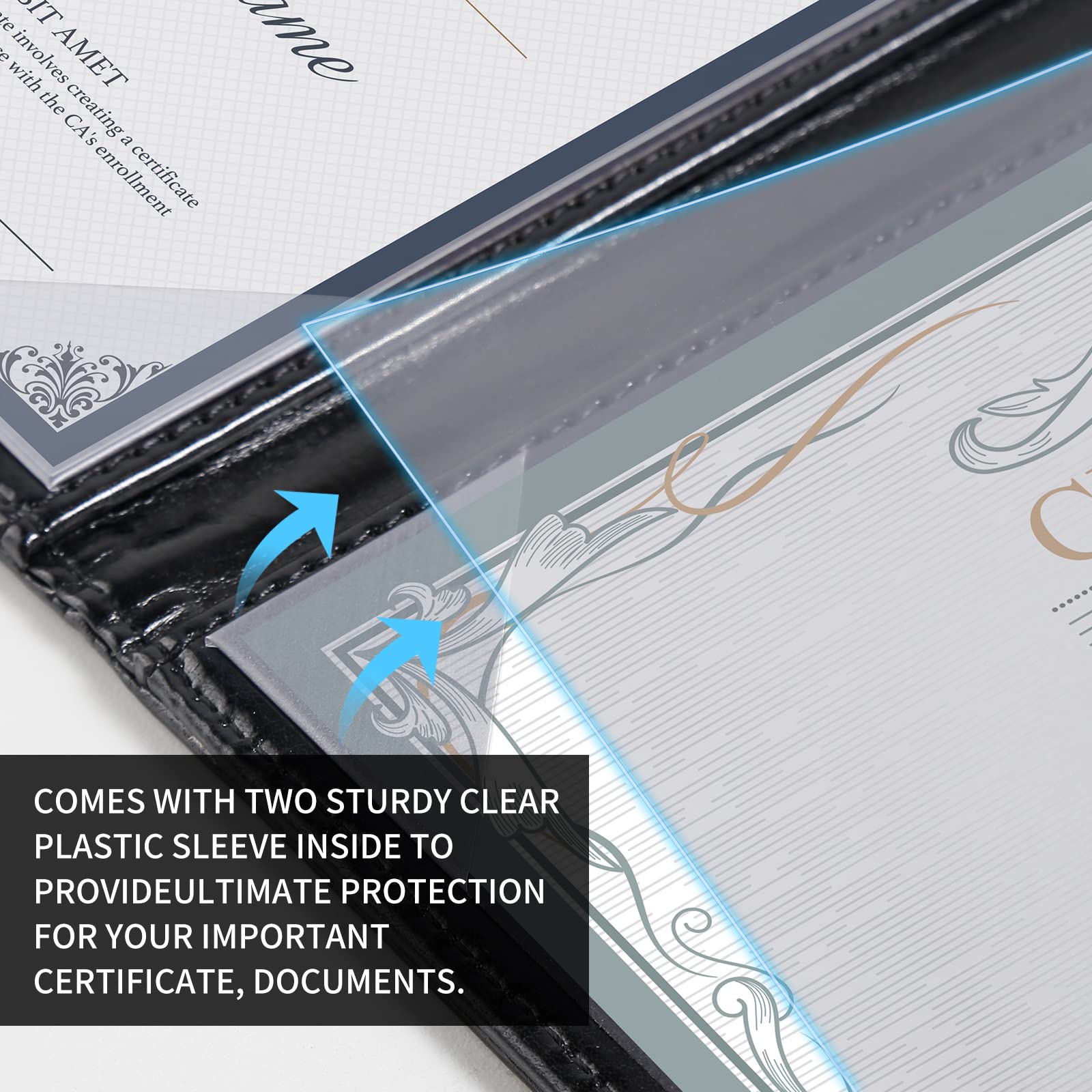 Diploma Cover 8.5 x 11 Certificate Holders for Letter-Sized Award Padded Menu Cover - Black Leather