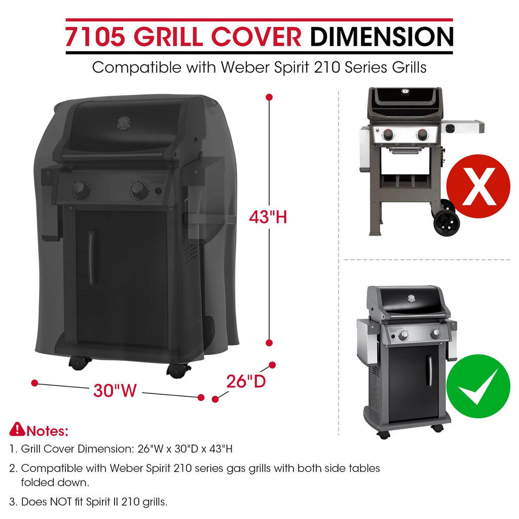 Unicook 7105 BBQ Cover for Weber Spirit 210 Gas Grills, 30 Inch 2 Burner Barbecue Grill Cover with Unique Waterproof Vinyl and Polyester Lining, Durable Housse BBQ for Outdoor Grill, Basic Version