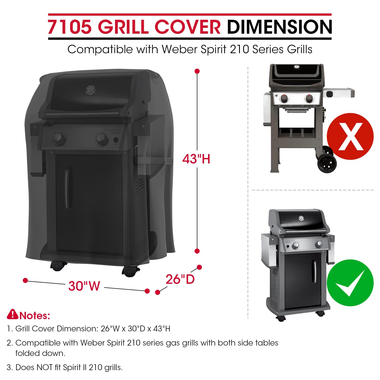 Unicook 7105 BBQ Cover for Weber Spirit 210 Gas Grills, 30 Inch 2 Burner Barbecue Grill Cover with Unique Waterproof Vinyl and Polyester Lining, Durable Housse BBQ for Outdoor Grill, Basic Version