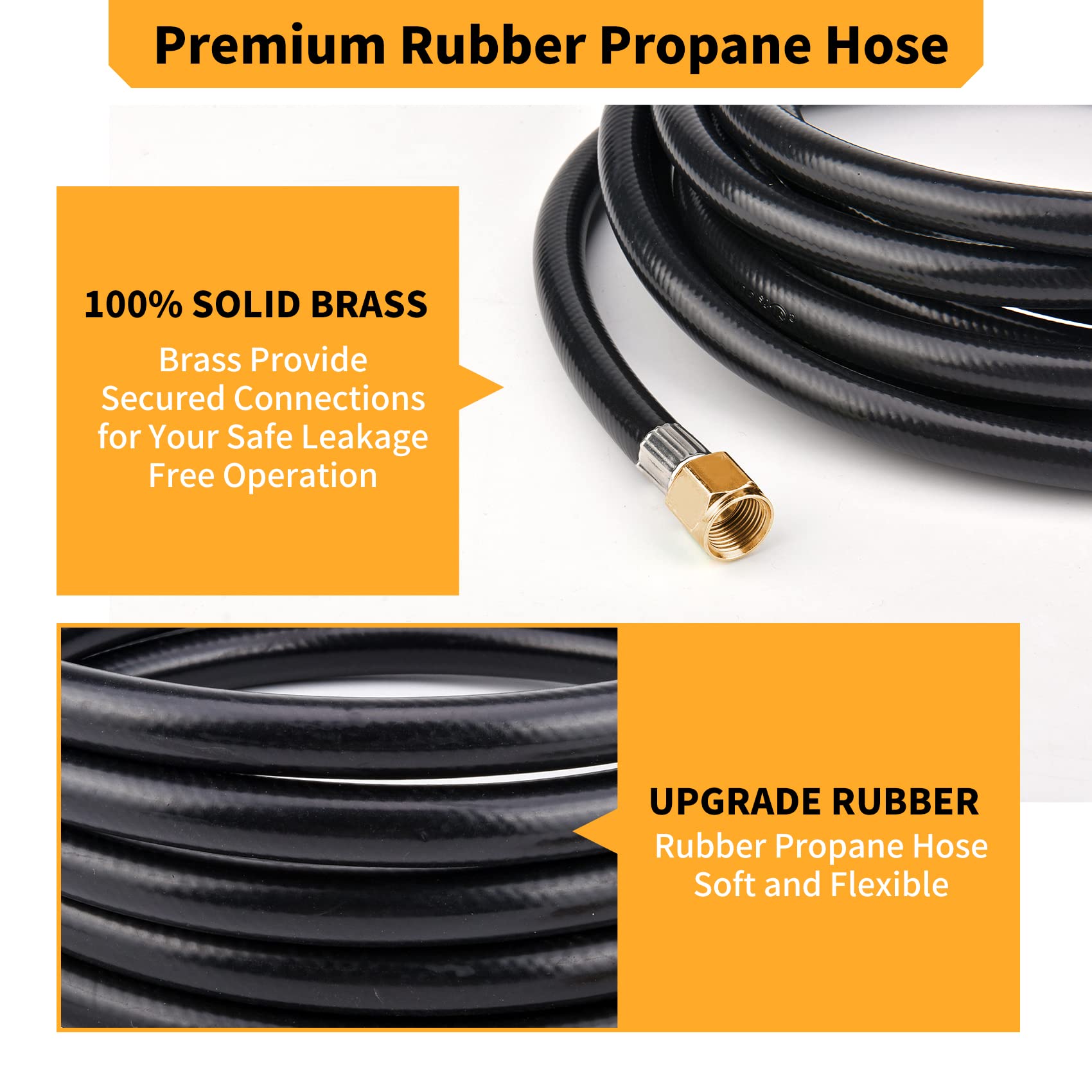 Onlyflame 12FT Propane Hose Extension - 3/8" Female Flare x 3/8" Male Flare - Flexible Gas Line for Camper, Heater, Grill, Fire Pit