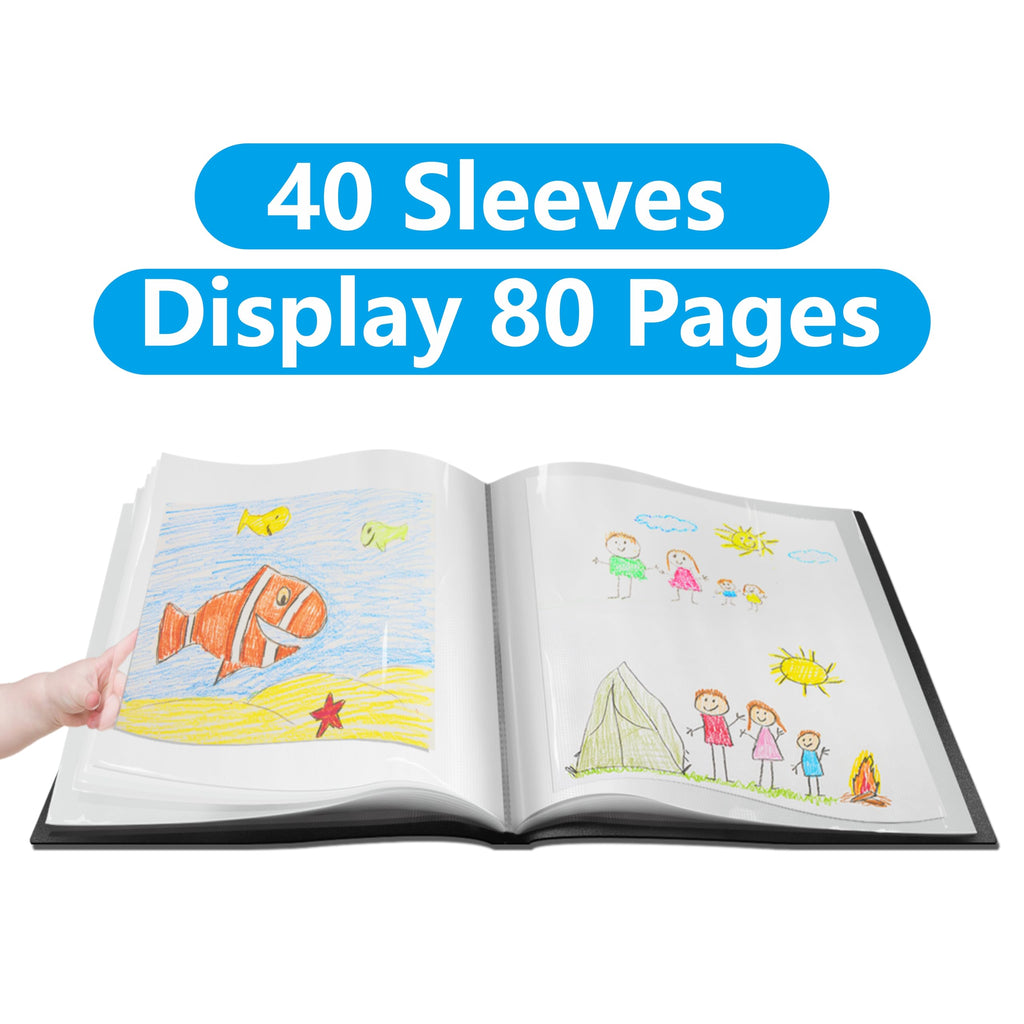 Presentation Book 40 Clear Pockets Sleeves Protectors Art Portfolio Clear Book for Artwork, Report Sheet, Letter(Can Accommodate 14 X 11inch)