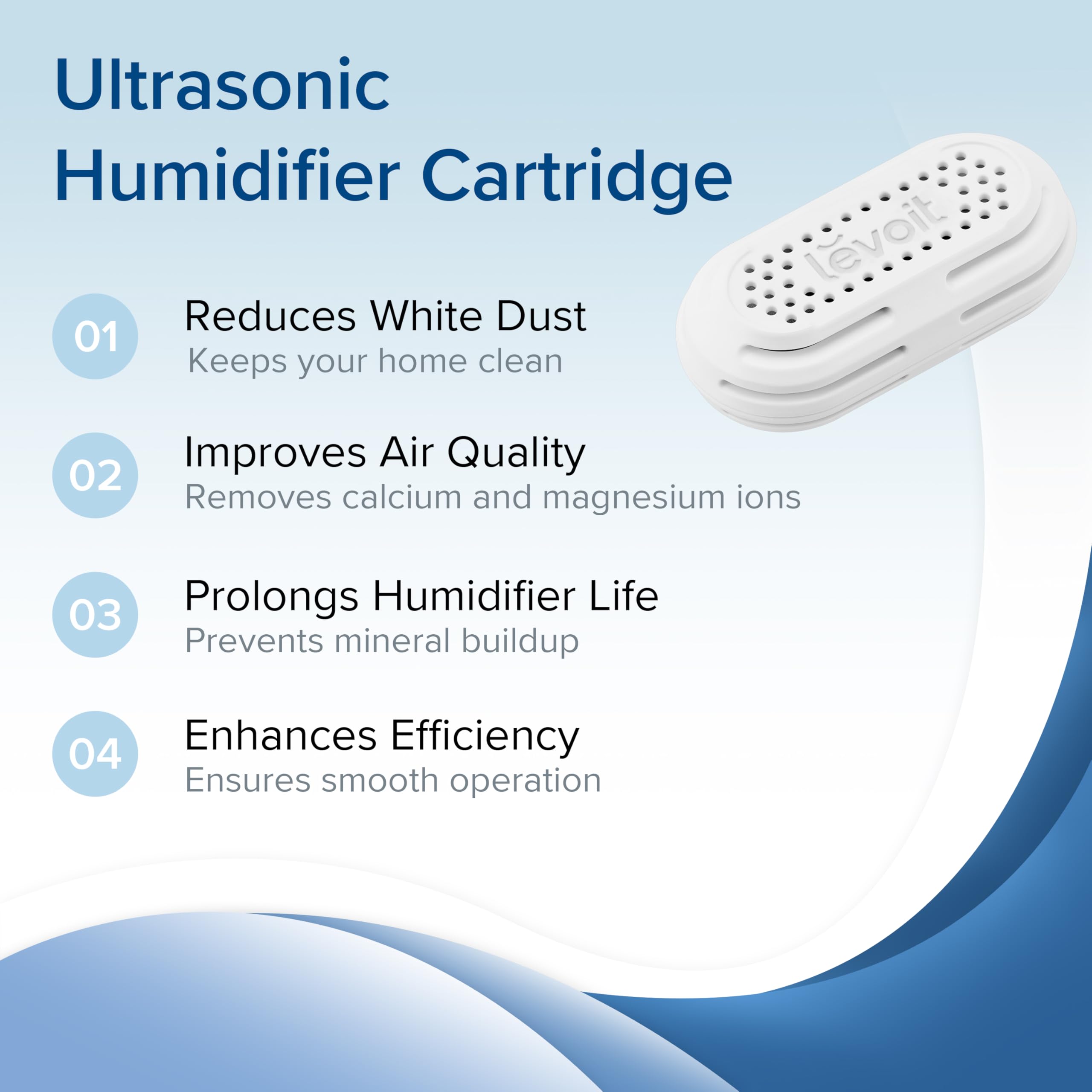 Levoit 3-Pack Humidifier Water Softener, Demineralization Cartridge, Compatible with All LEVOIT Top Fill Humidifiers, Calcium and Magnesium Ion Softening, Ultrasonic Welding Design, APP Reminder
