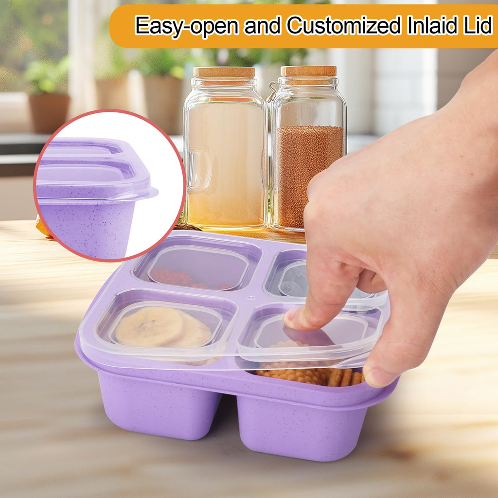 shopwithgreen 10 Pack Bento Box Adult Lunch Box, 4-Compartment Reusable Lunchable Containers with Lids, Wheat Straw Meal Prep Snack Containers for School, Work, and Travel, BPA-Free