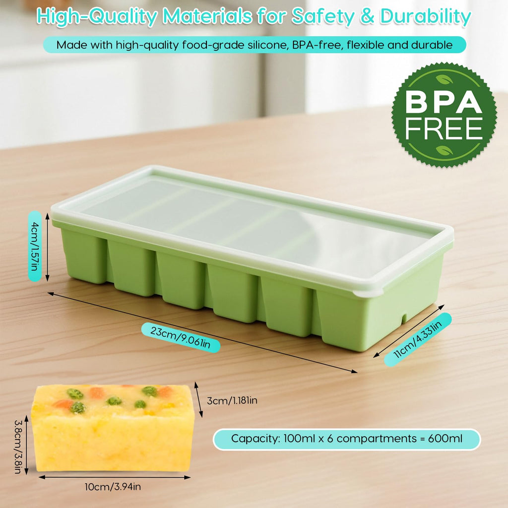 2 Pack Silicone Soup Freezer Containers with Lids, Soup Freezer Mold, Ice Trays for Freezer, Ice Cube Tray for Storing 100 ml Broth, Soup, Leftovers, Sauce, Makes 12 100ml Portions Cubes