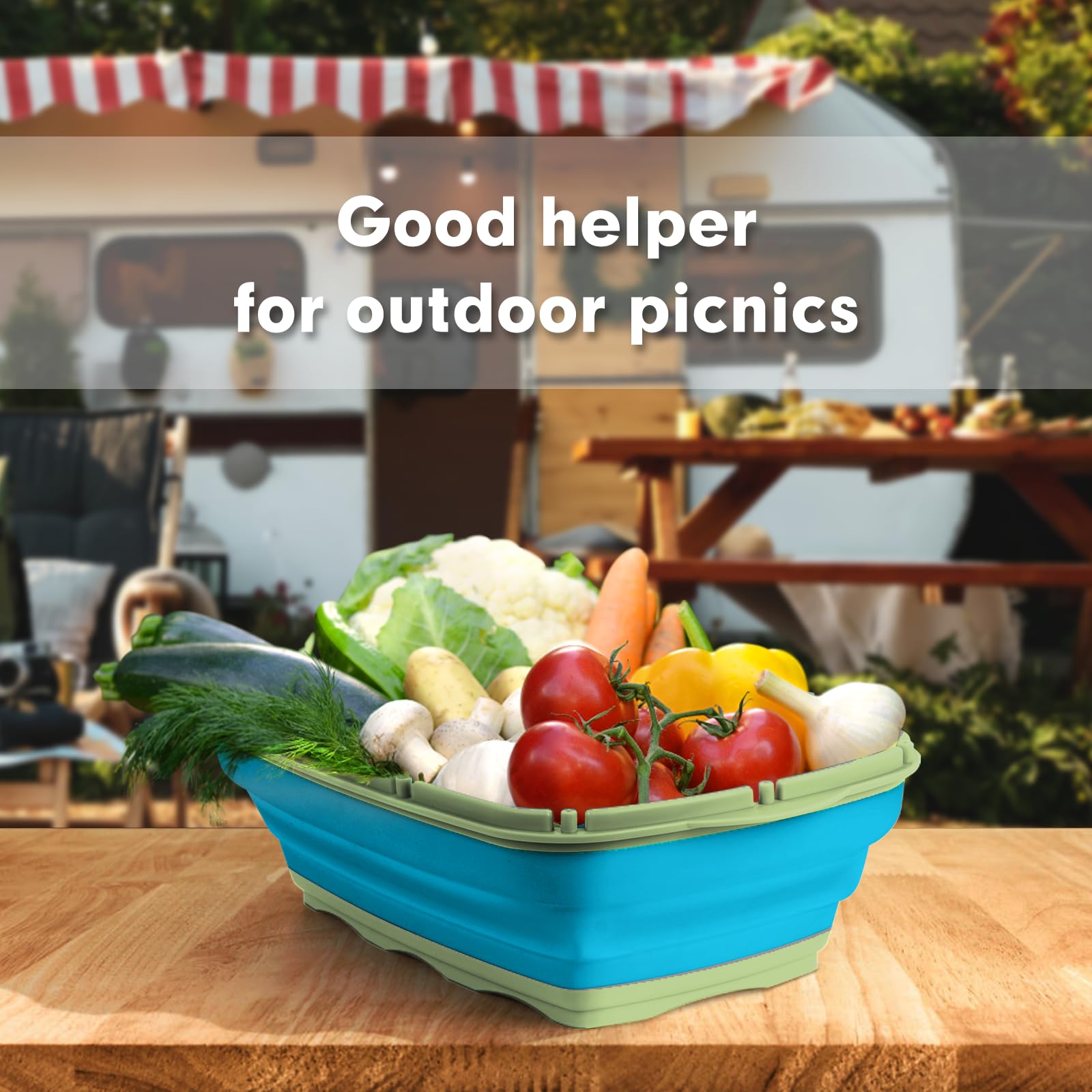 HI NINGER 9-in-1 Collapsible Camping Cutting Board With Colander, Multi Chopping Board Kitchen Vegetable Washing Basket, Camping Gifts and Accessories for RV Campers