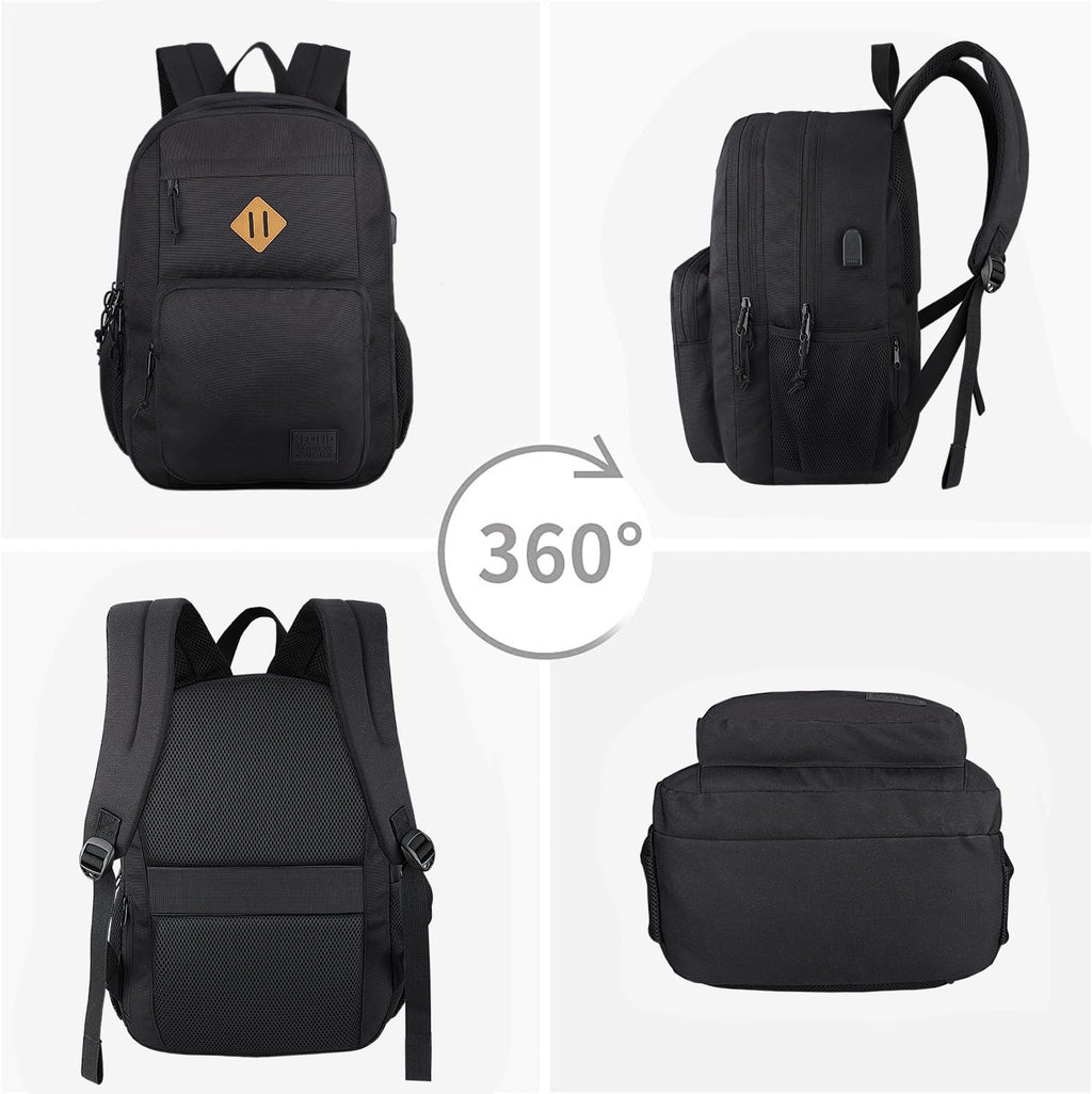 KEOFID classic carry-on travel backpack for men and women, Anti theft laptop backpack with USB charging port, large backpack for college(dark black）