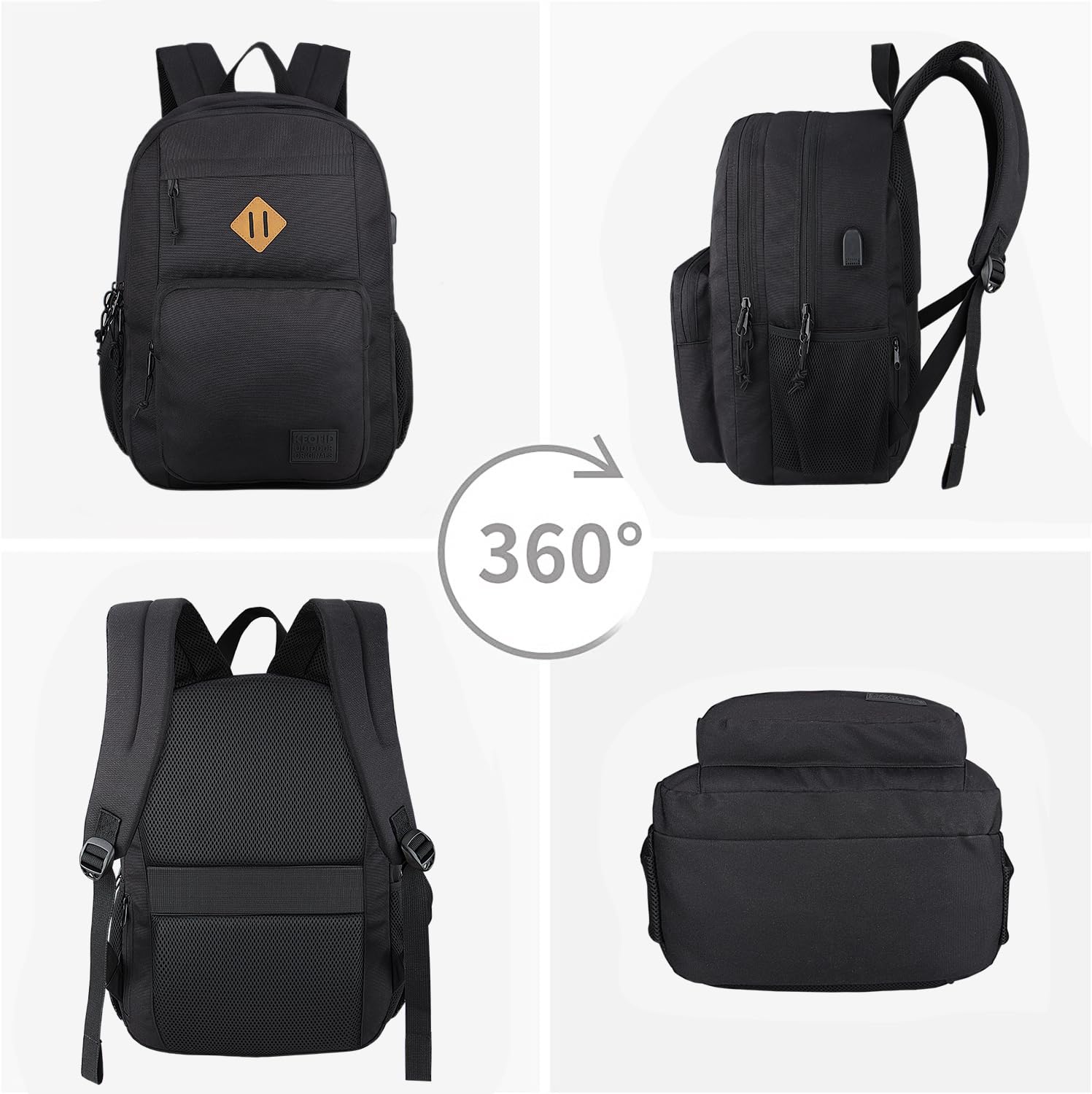 KEOFID classic carry-on travel backpack for men and women, Anti theft laptop backpack with USB charging port, large backpack for college(dark black）