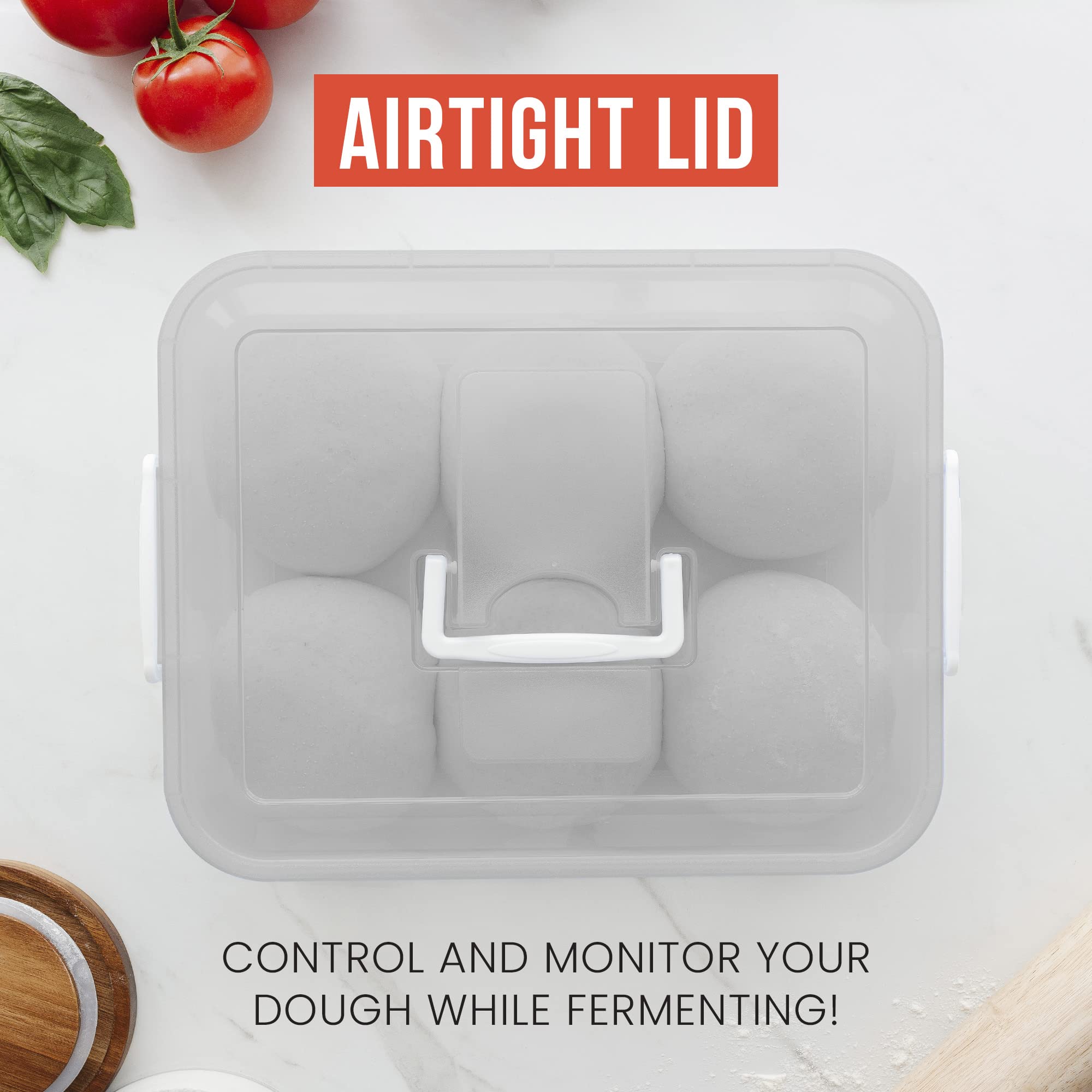 Chef Pomodoro Pizza Dough Proofing Box, Pizza Dough Container, Household Pizza Dough Tray With Convenient Carry Handle (Grey)