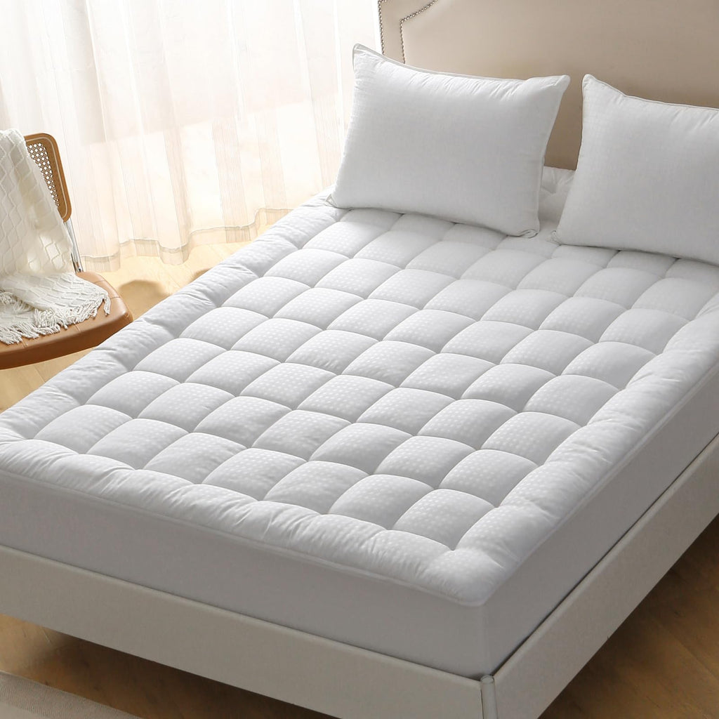 BETENWEL Queen Size Mattress Pad Pillow Top Mattress Cover with Down Alternative Fill- Breathable Mattress Topper Deep Pocket Fits Mattress 8-21 Inches Soft Mattress Protector (60 x 80 Inch, White)