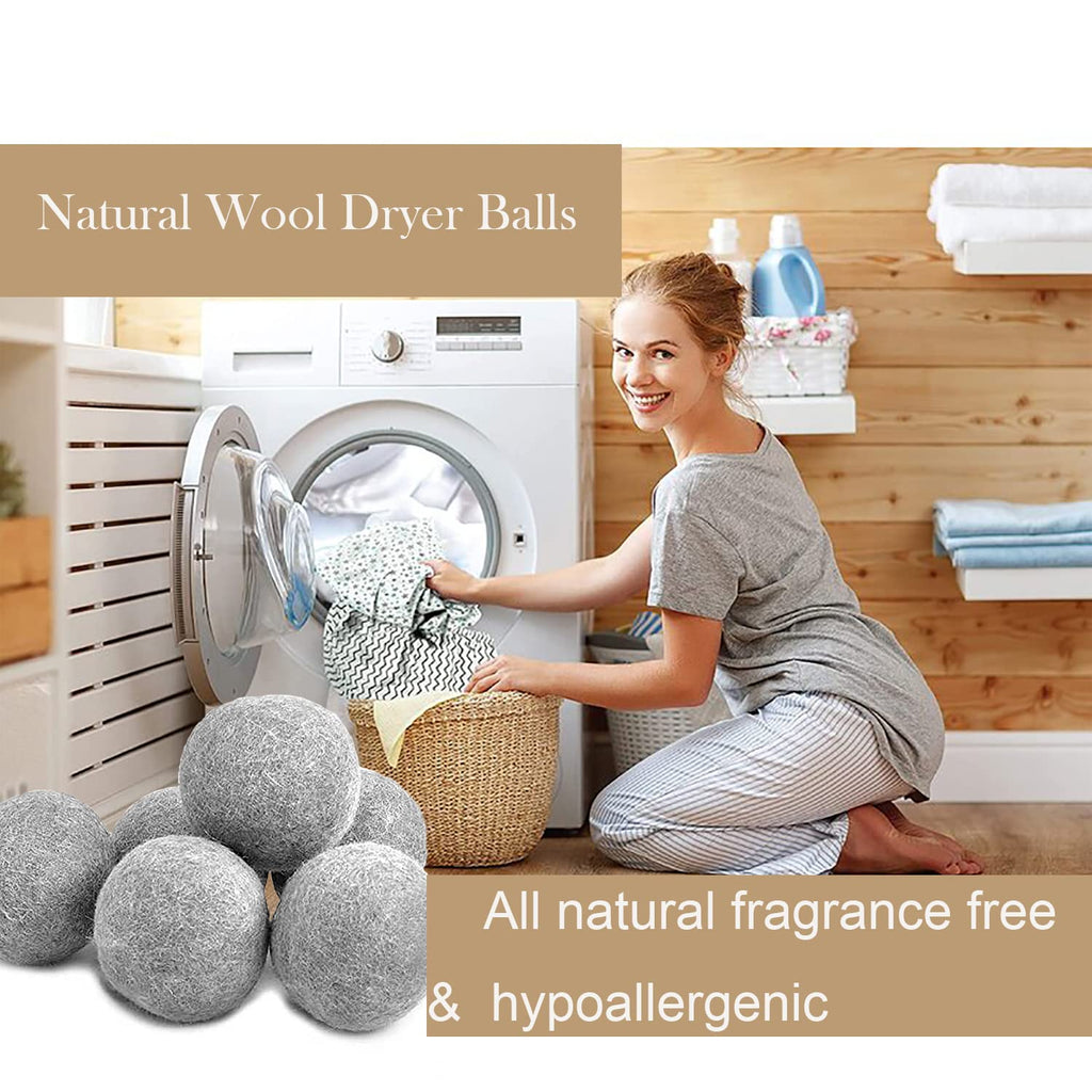 Lypumso Wool Dryer Balls Pack of 6 XL, Organic Premium Wool for Laundry, Natural Fabric Softener - Anti Static, Baby Safe, No Lint, Odorless and Reusable, Saves Drying Time