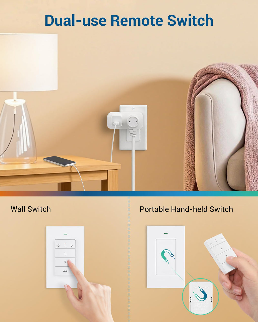 DEWENWILS Remote Control Outlet Wireless Light Switch, 2 Independent Control Sockets Electrical Remote Outlet Switch for Plug in Pendant Light, No Wiring,100 Ft Range