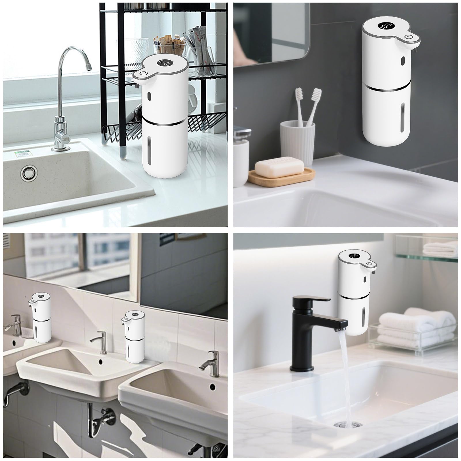 Automatic Liquid Soap Dispenser Touchless, USB Rechargeable Smart Hand Soap Dispenser, 6-Level Adjustable, 12.8oz/380mL Wall Mount for Bathroom Kitchen Dish Soap