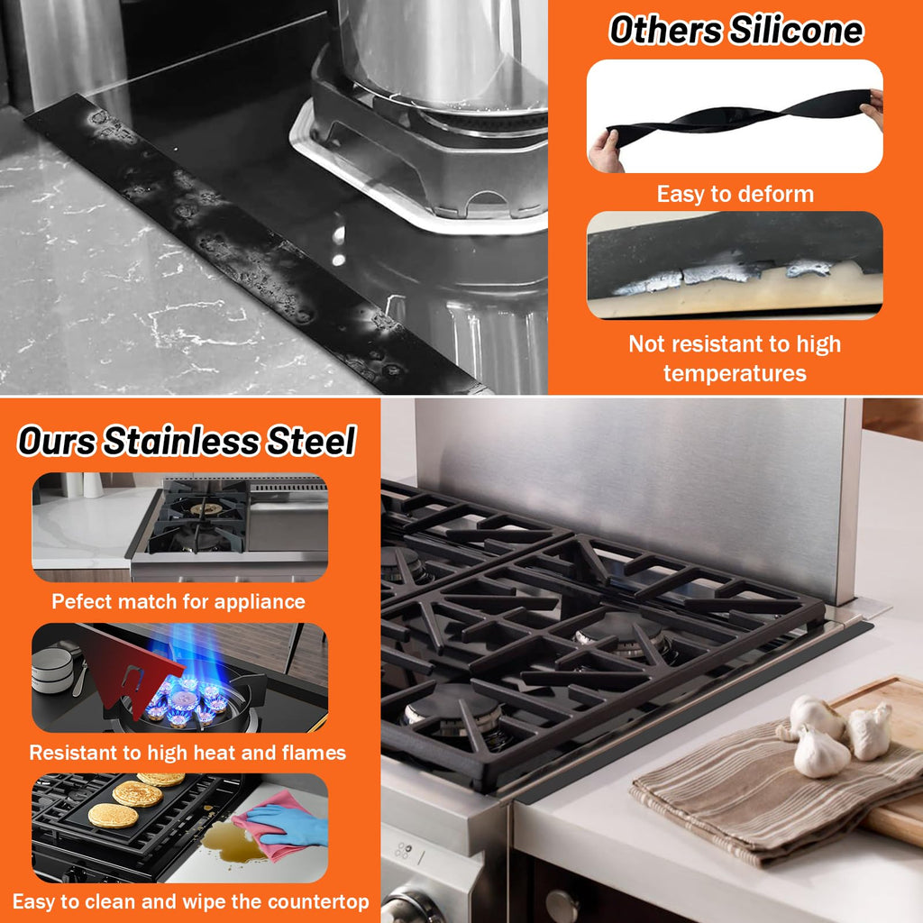 Stainless Steel Stove Gap Covers (2PCS),Stove Gap Filler,Range Trim Kit,Stove Gap Guard for Kitchen Oven Between Stovetop and Counter,Easy Clean Heat Resistant,Adjustable Length 13.8'' to 27.5'',Black