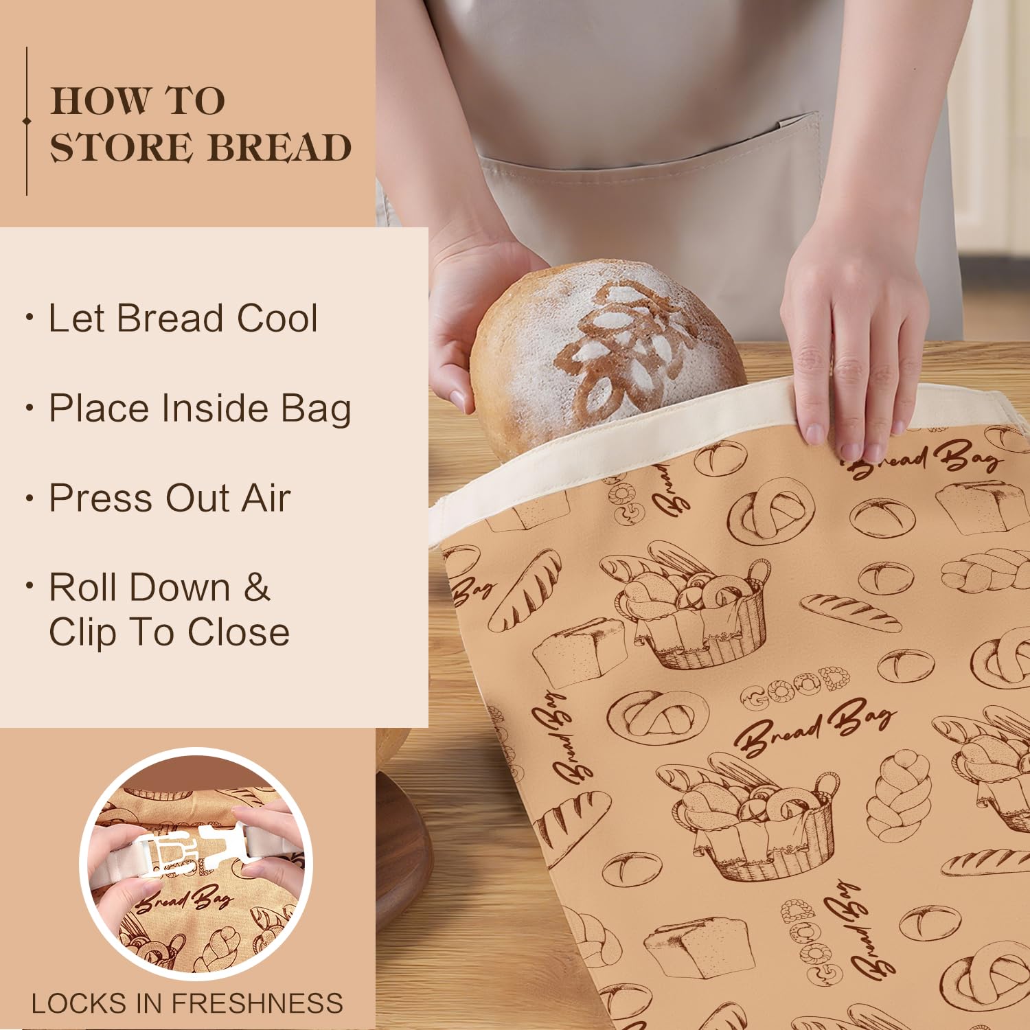 Aofmee Reusable Beeswax Bread Bags for Homemade Bread, 2 Pack Sourdough Bread Bags, XL Natural Cotton Beeswax Bag, Fresh Keeping Extra Large Bread Food Storage Bag for Gift Giving