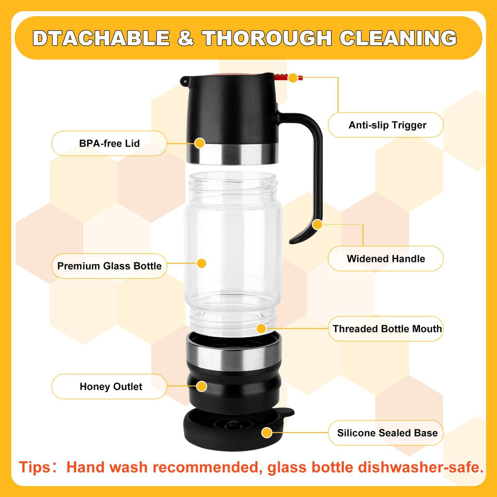 HOMKULA Glass Honey Dispenser No Drip, Maple Syrup Dispenser for Coffee, Tea, Pancake, Black (9 OZ, 1 Pack) C1