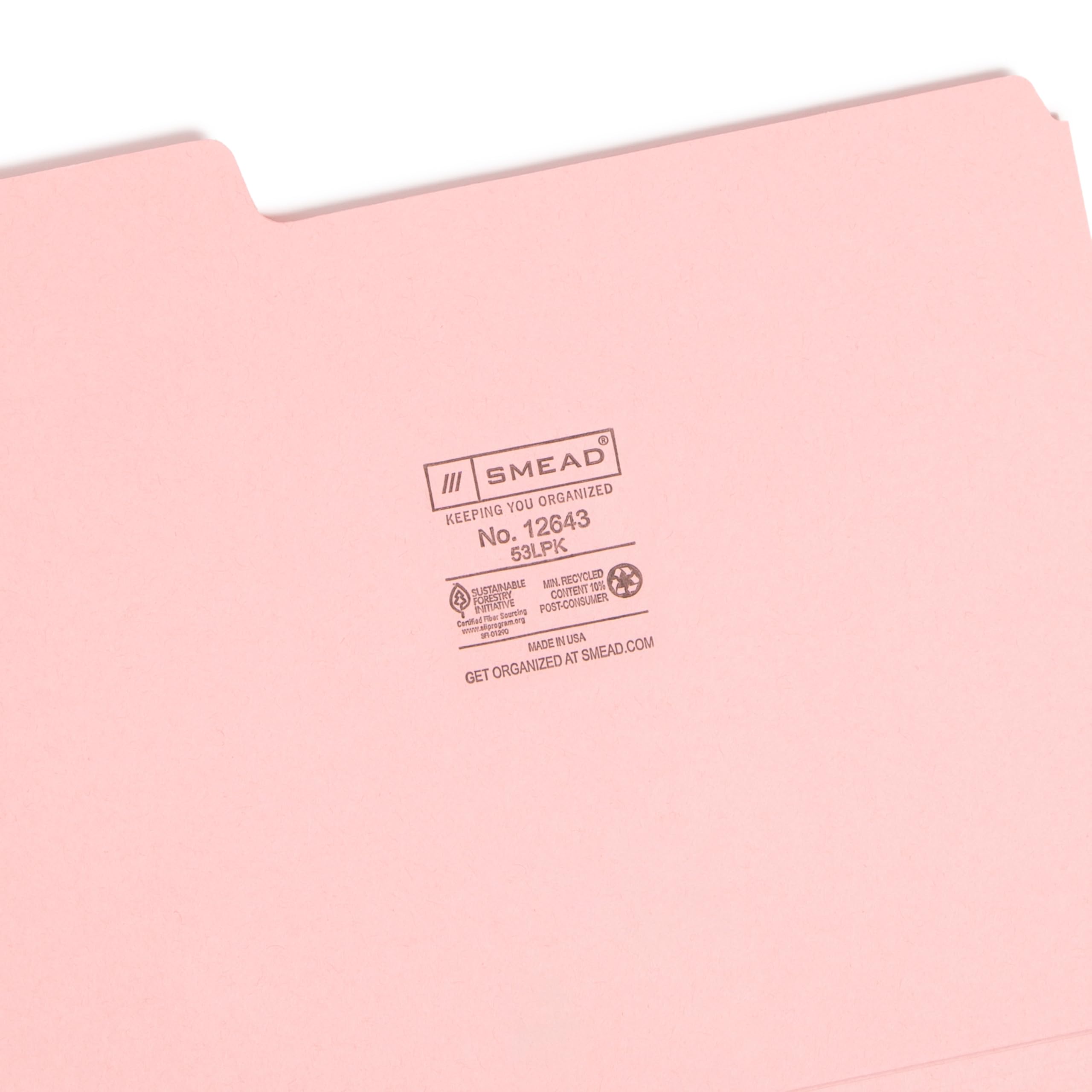 Smead 1/3-Cut File Folders, Letter Size, Pink, 100 Per Box (12643)