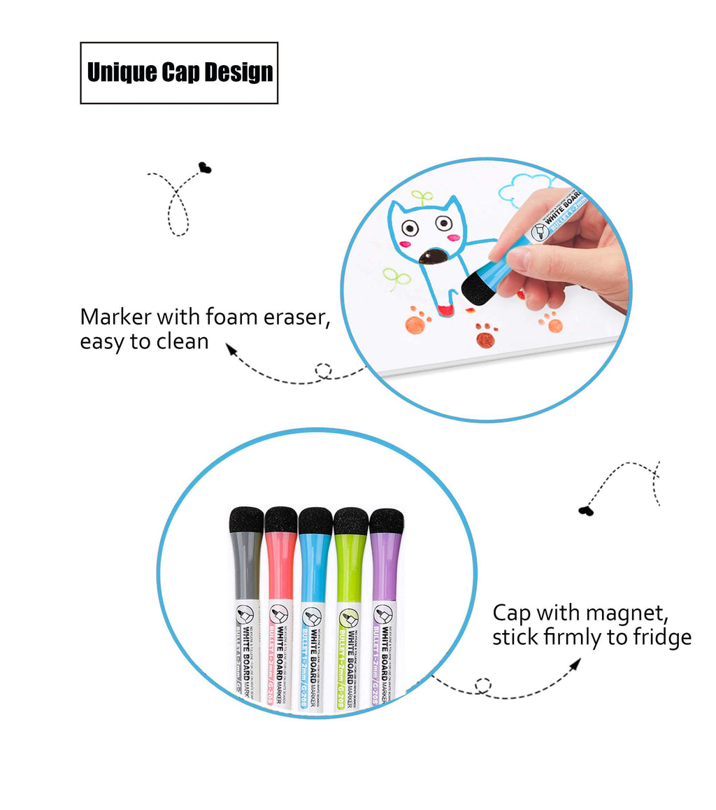 Dry Erase Calendar White Board-Set of 2 Magnetic White&Black Monthly Calendar for Refrigerator Whiteboard with Thickened Magnet Include Five Fine Point Markers