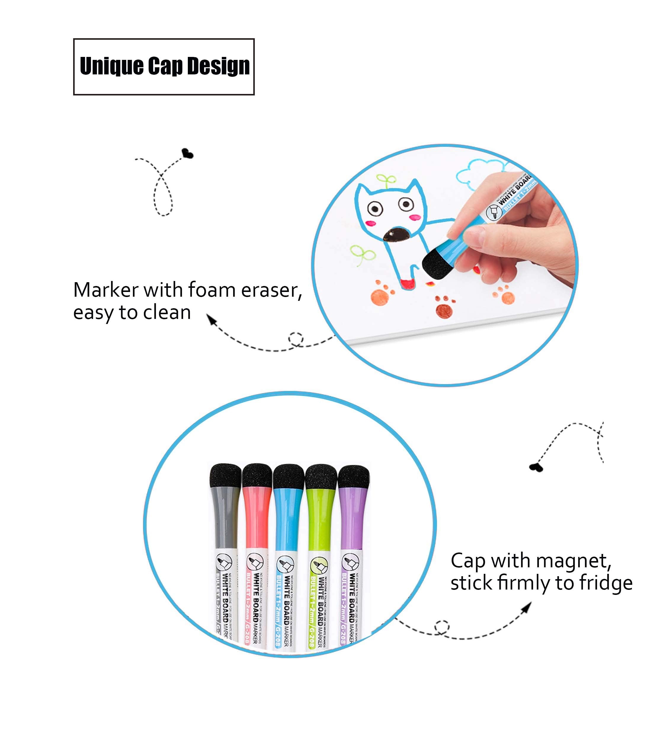 Dry Erase Calendar White Board-Set of 2 Magnetic White&Black Monthly Calendar for Refrigerator Whiteboard with Thickened Magnet Include Five Fine Point Markers