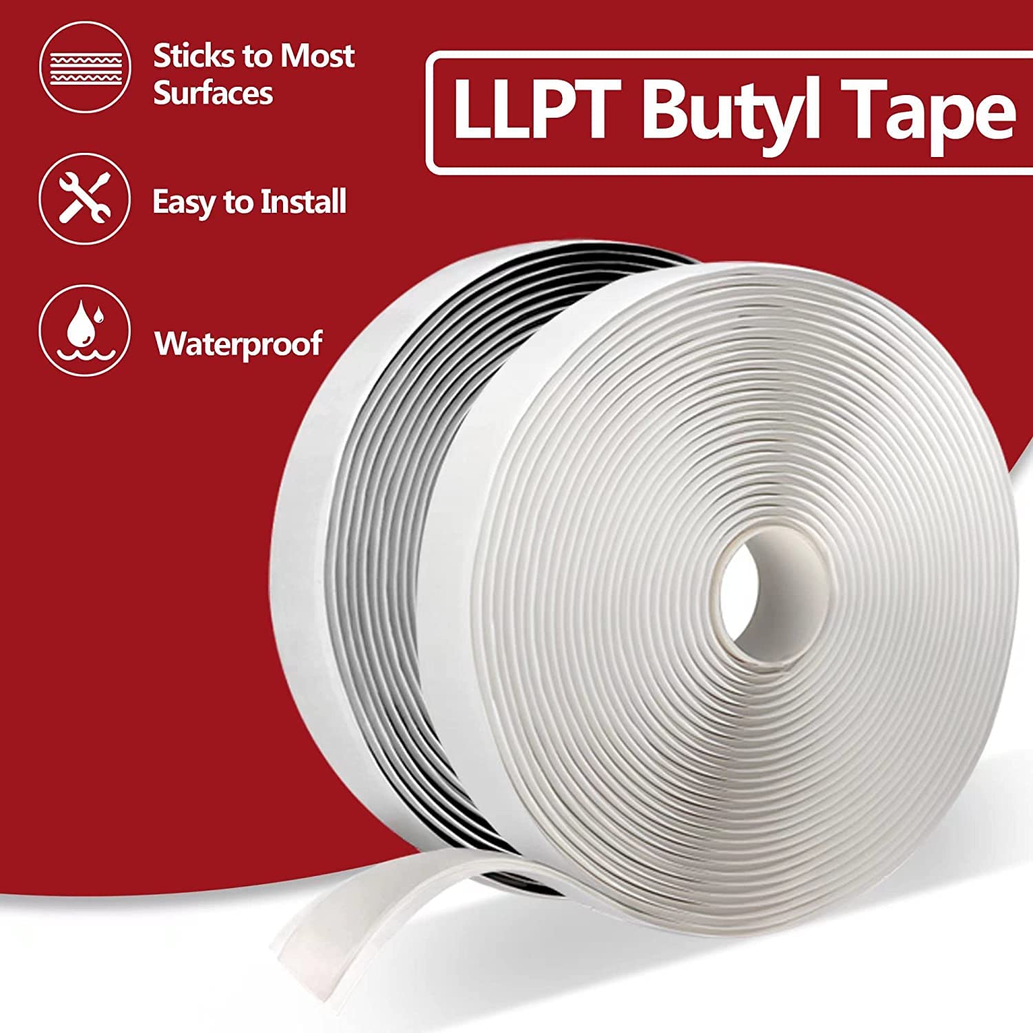 LLPT Butyl Putty Tape White 1 Inch x 33Ft 1 Roll Tight Seal for Leak Proof RV Repair Window Glass Boat Sealing Roof Pipe Patching(WST233)
