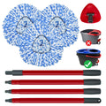 Spin Mop Replace Head, Mop Handle and Base Compatible with Vileda RinseClean 2-Tank System, 3 Mop Replacement Head, 4-Section Sturdy Iron 30-58in Mop Handle and 1 Triangle Mop Head Cover Combo Set