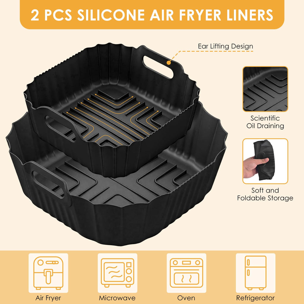 DBNESS 2 PCS Silicone Air Fryer Liners for Ninja Crispi 4 QT & 6 Cup Containers, Anti-Slip Silicone Heat Resistant Mat, Reusable Air Fryer Accessories Compatible with Ninja Crispi FN101GY/FN101CGY
