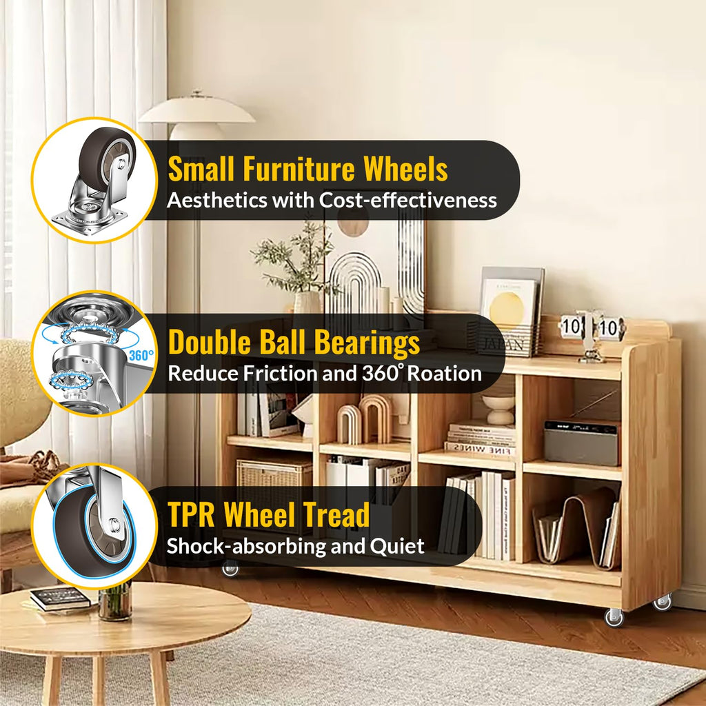 HOLKIE Caster Wheels 2 inch, Heavy Duty Furniture Casters Set of 4,Rubber Castors No Noise,Ball Bearing Swive Castor Wheels for Furniture Holding 270 LBS,Designed for Desk,TV Stand,Coffee Table