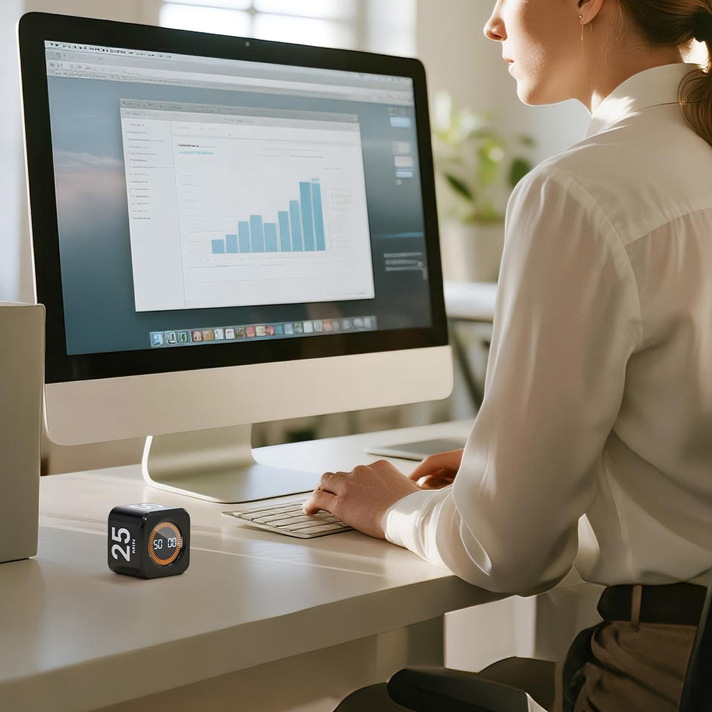 EooCoo Visual Pomodoro Timer, Office Accessories Gravity Productivity Timer, ADHD Tool, 4 Preset Time (5/10/25/50 min), Rechargeable with Visual Display & Countdown/Up Ring, Kitchen Desk Task Manager