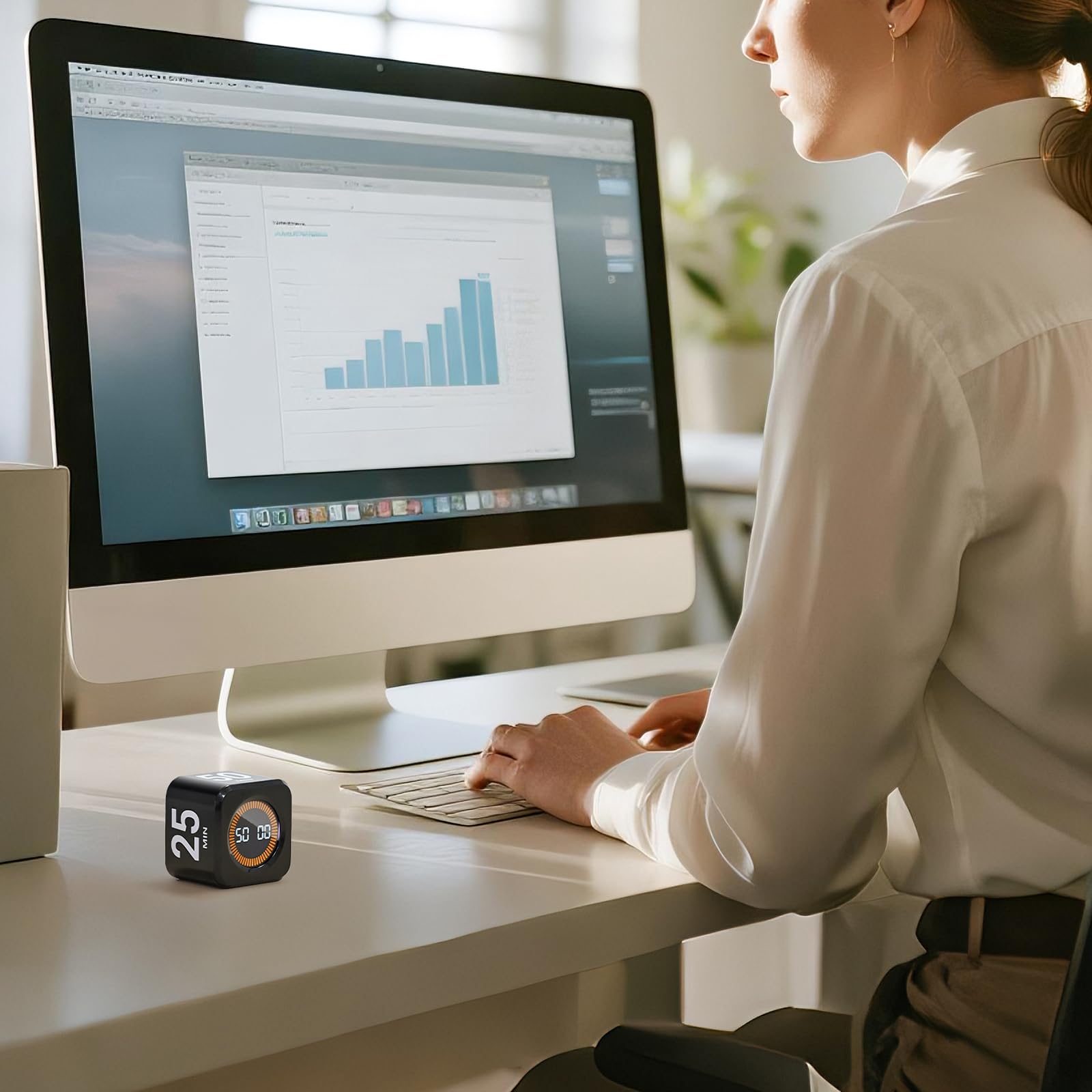 EooCoo Visual Pomodoro Timer, Office Accessories Gravity Productivity Timer, ADHD Tool, 4 Preset Time (5/10/25/50 min), Rechargeable with Visual Display & Countdown/Up Ring, Kitchen Desk Task Manager