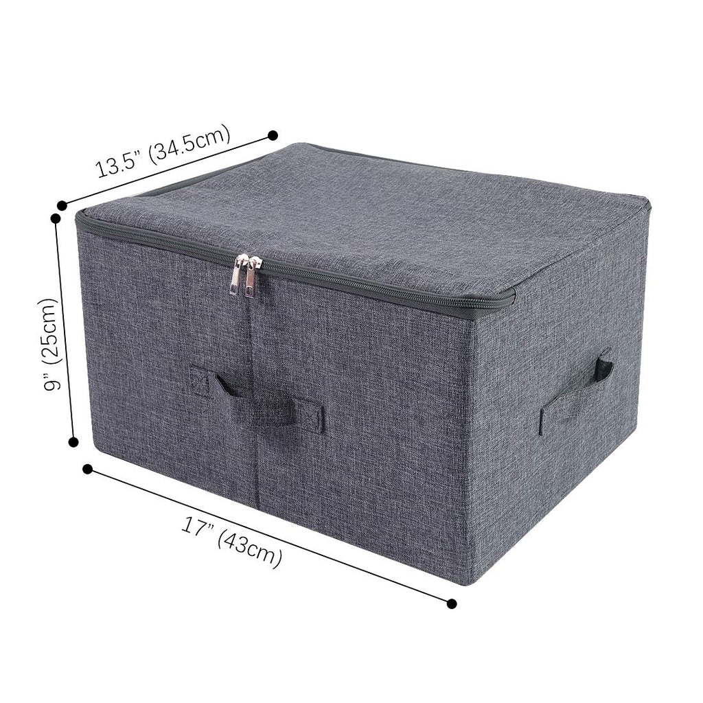 Pack of 2, Zip Lid Stackable Storage Boxes for Clothes Organizer in Wardrobe, Folding & Washable, Black Gray