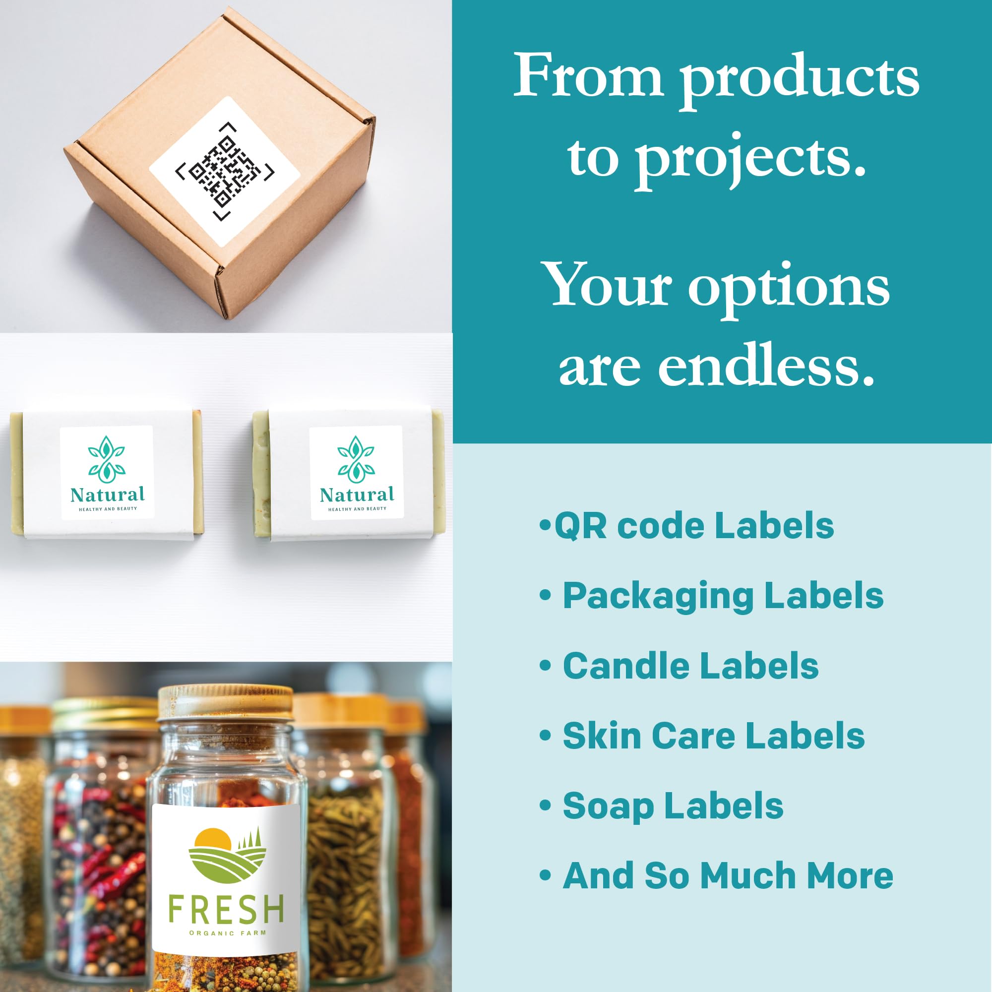 Premium Label Supply White Sticker Square Labels with Bleed – 2" x 2" – Laser/Inkjet Compatible – (12 per Sheet), 100 Sheets – 1,200 Total Adhesive Labels