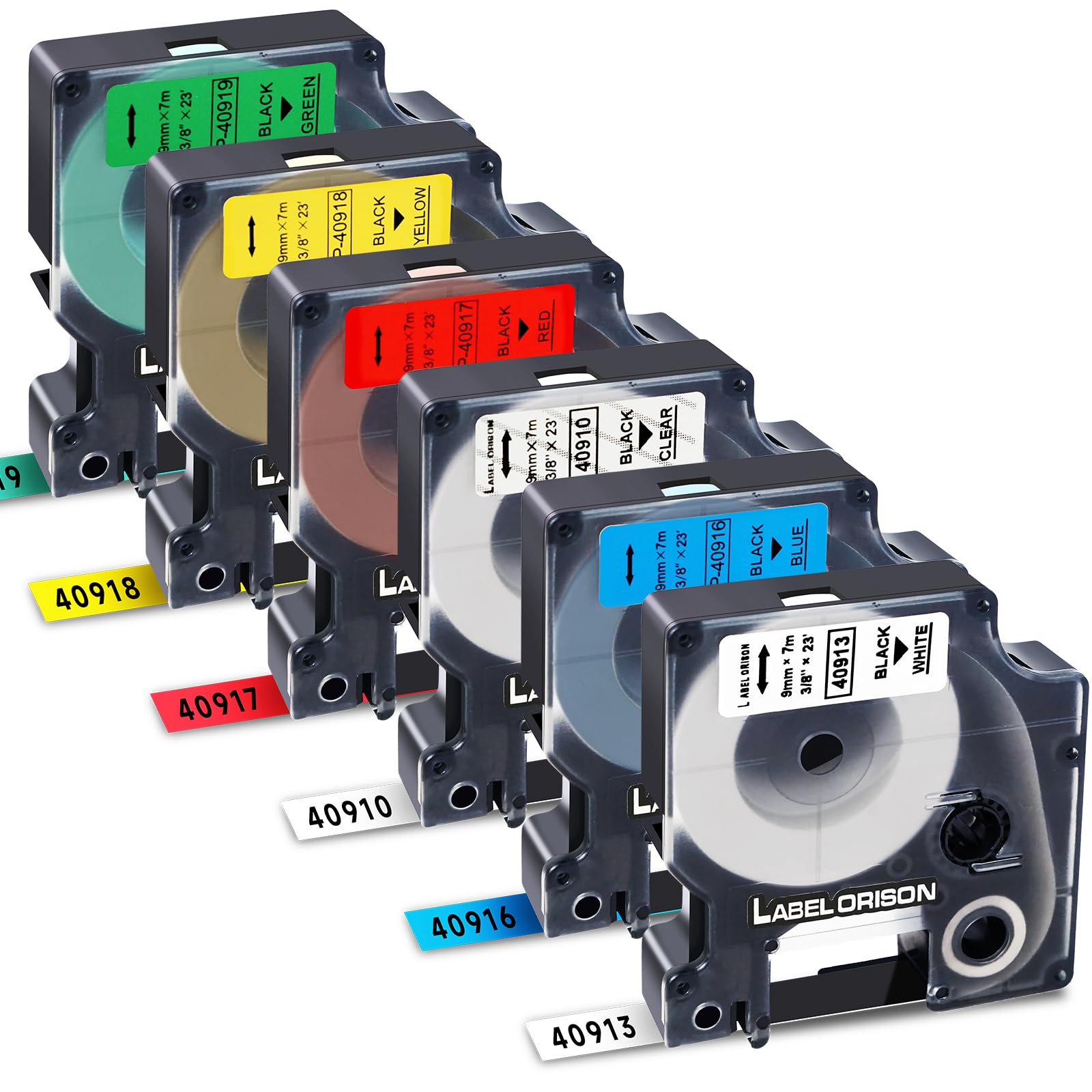 Label Orison Replace DYMO D1 Label Tape 9mm Combo Set 40910 40913 40916 40917 40918 40919 Label Cassette for DYMO LabelManager 160 260P 210D 450D,3/8 inch x23 Feet,6 Cartridges