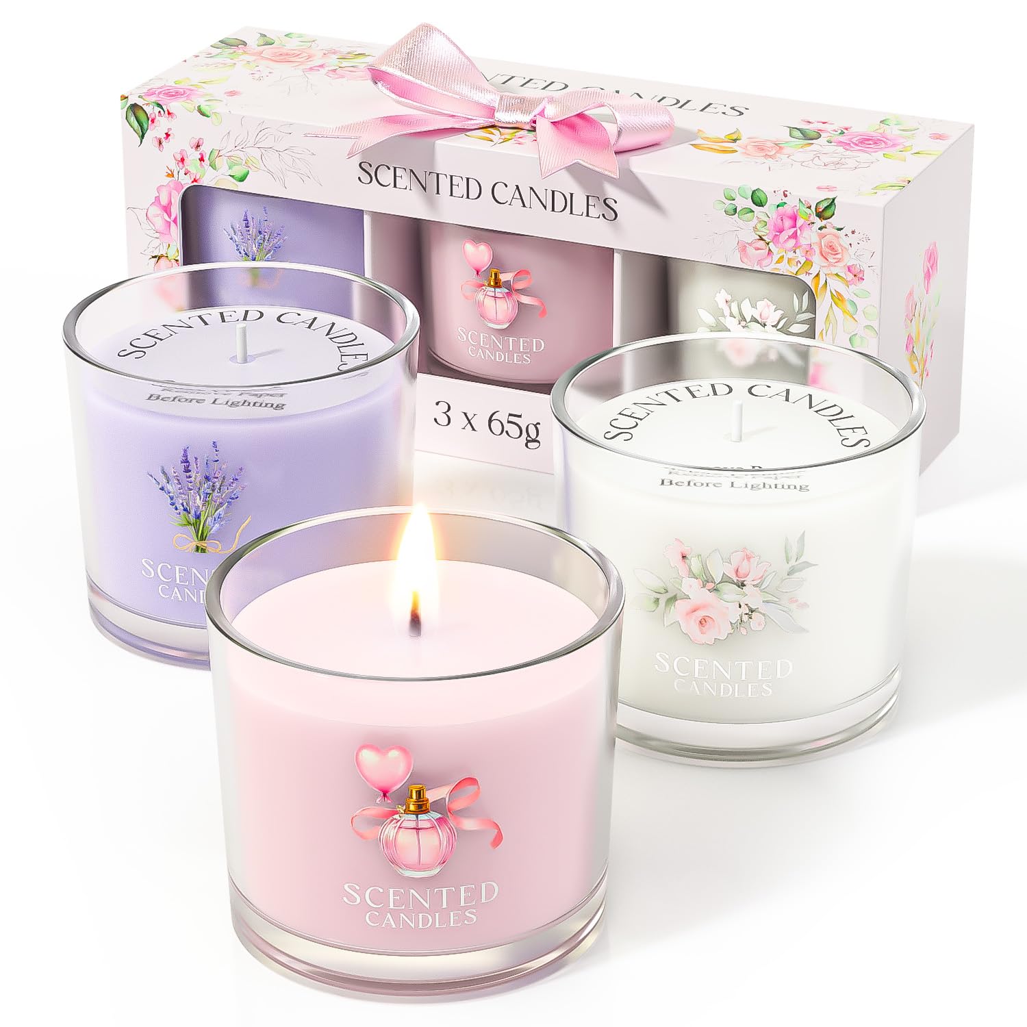 CHILLFLAME Scented Candles, Scented Candle Gift Set for Stress Relief, 3 Votive Candle for Men, Birthday Gifts for Women, Candles for Women (Pink + Purple + White, 7 oz)