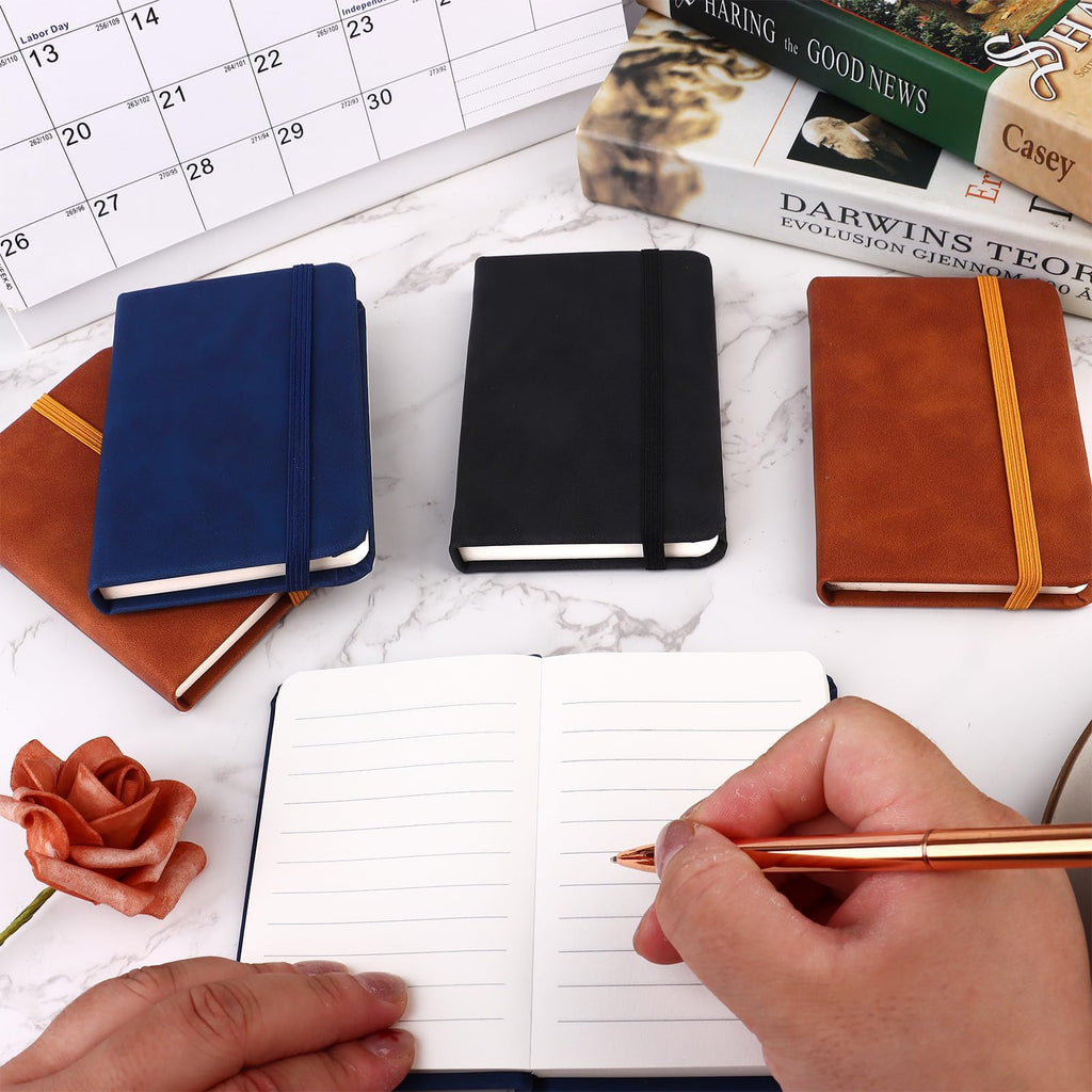 10 Pcs Leather Pocket Notebook A7 Note Book Pocket Hardcover Notepad 3 x 4 Inch Mini Notepad Tiny Lined Journal Notebook With Elastic Band for Office Home School Writing Supplies(100 sheets 200 pages)