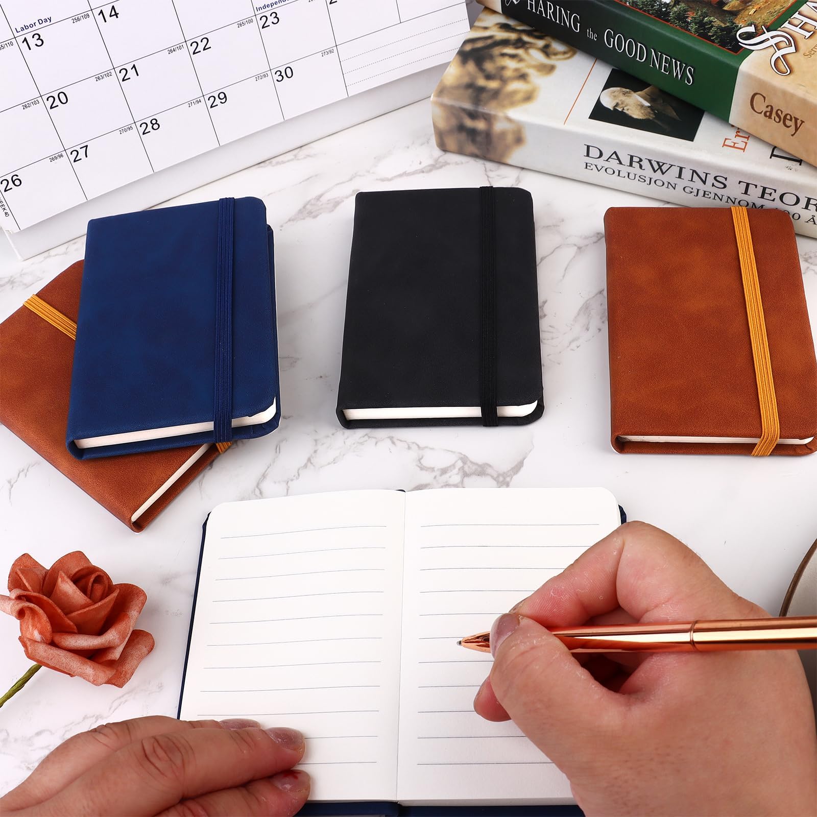 10 Pcs Leather Pocket Notebook A7 Note Book Pocket Hardcover Notepad 3 x 4 Inch Mini Notepad Tiny Lined Journal Notebook With Elastic Band for Office Home School Writing Supplies(100 sheets 200 pages)