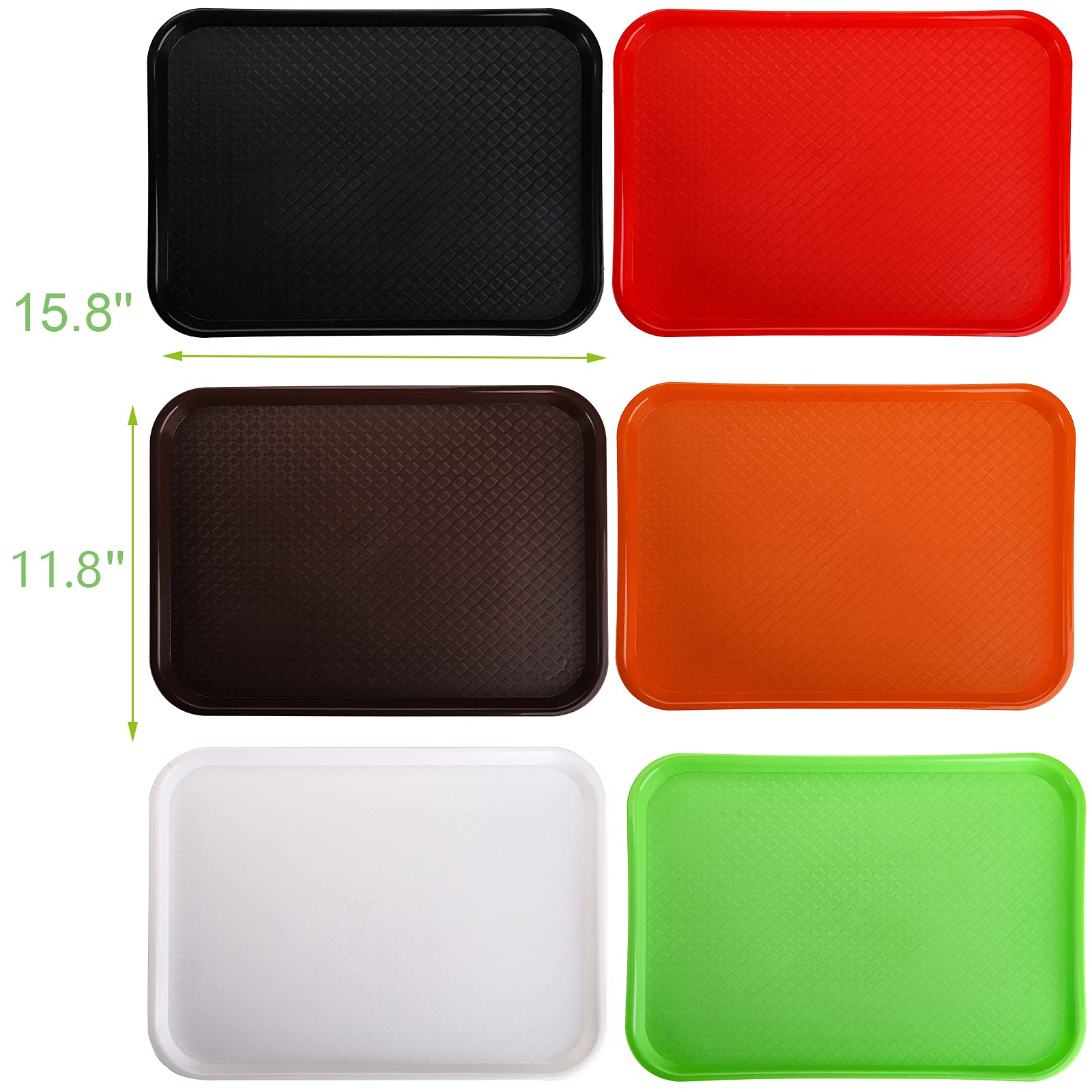 Yarlung 6 Pack Plastic Fast Food Trays, 16x12 Inches Restaurant Serving Trays Set for Coffee Table, Party, 6 Colors