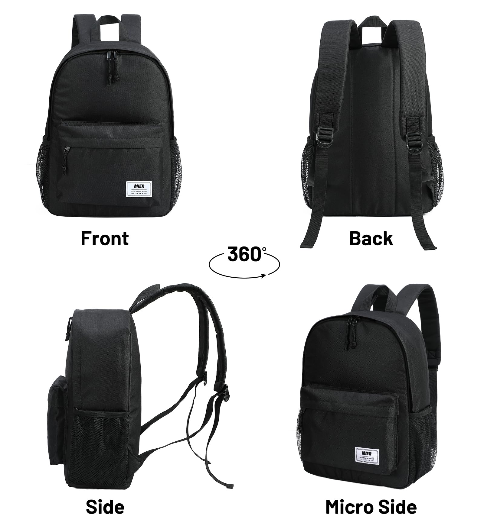 MIER Insulated Backpack Cooler Small Leakproof Lunch Back Pack with Coolers Lightweight Cute Lunch Bag for Women Men to Work, Picnics, Camping, Park Day Trips, 15 L, Black
