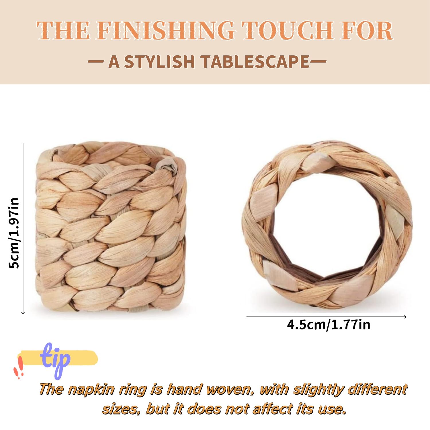 12 pcs Woven Napkin Rings， Napkin Rings Table Decor Handmade by Natural Water Hyacinth， Fall Farmhouse Napkin Rings for Christmas, Wedding Table Decoration