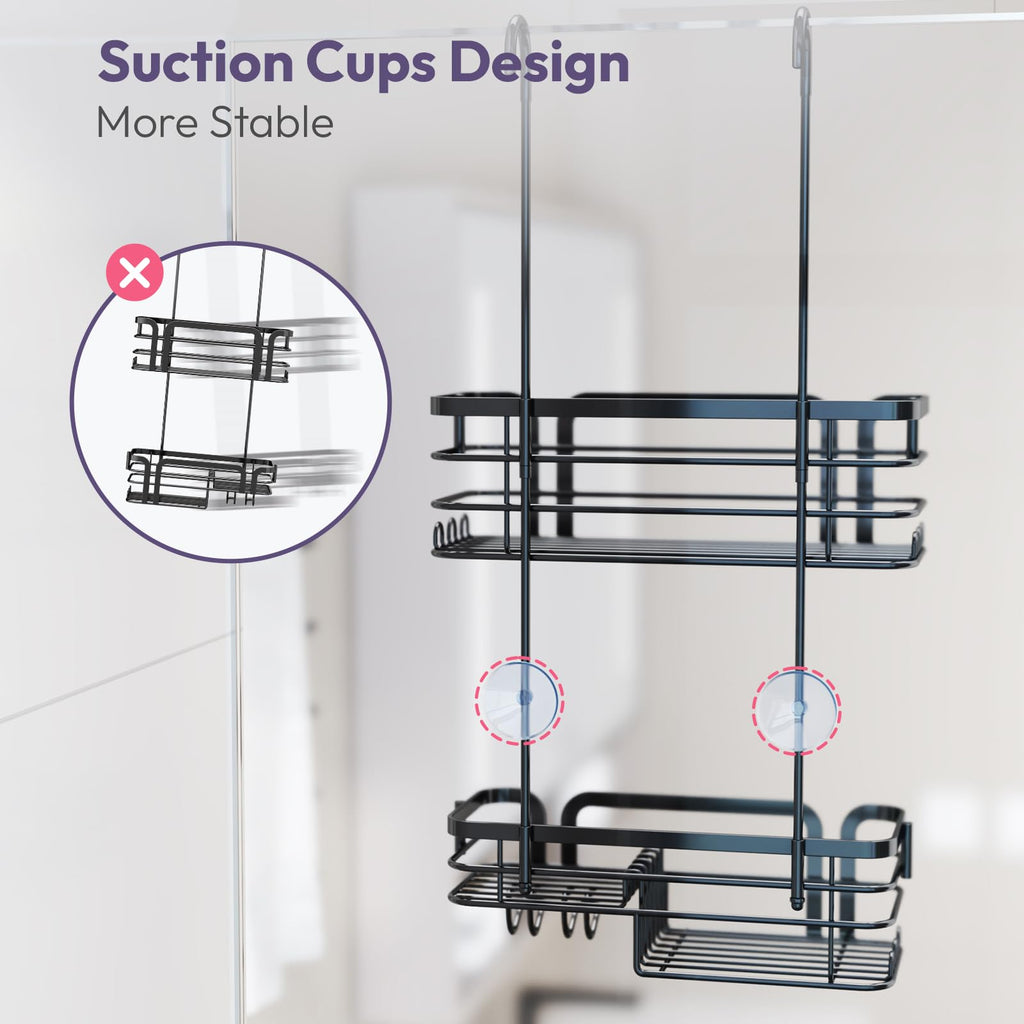 SWTYMIKI Shower Caddy Hanging - Over the Door Shower Caddy with Soap Holder, 11 Hooks, 2 Installation Ways, Stainless Steel Rustproof Shower Shelves, Black